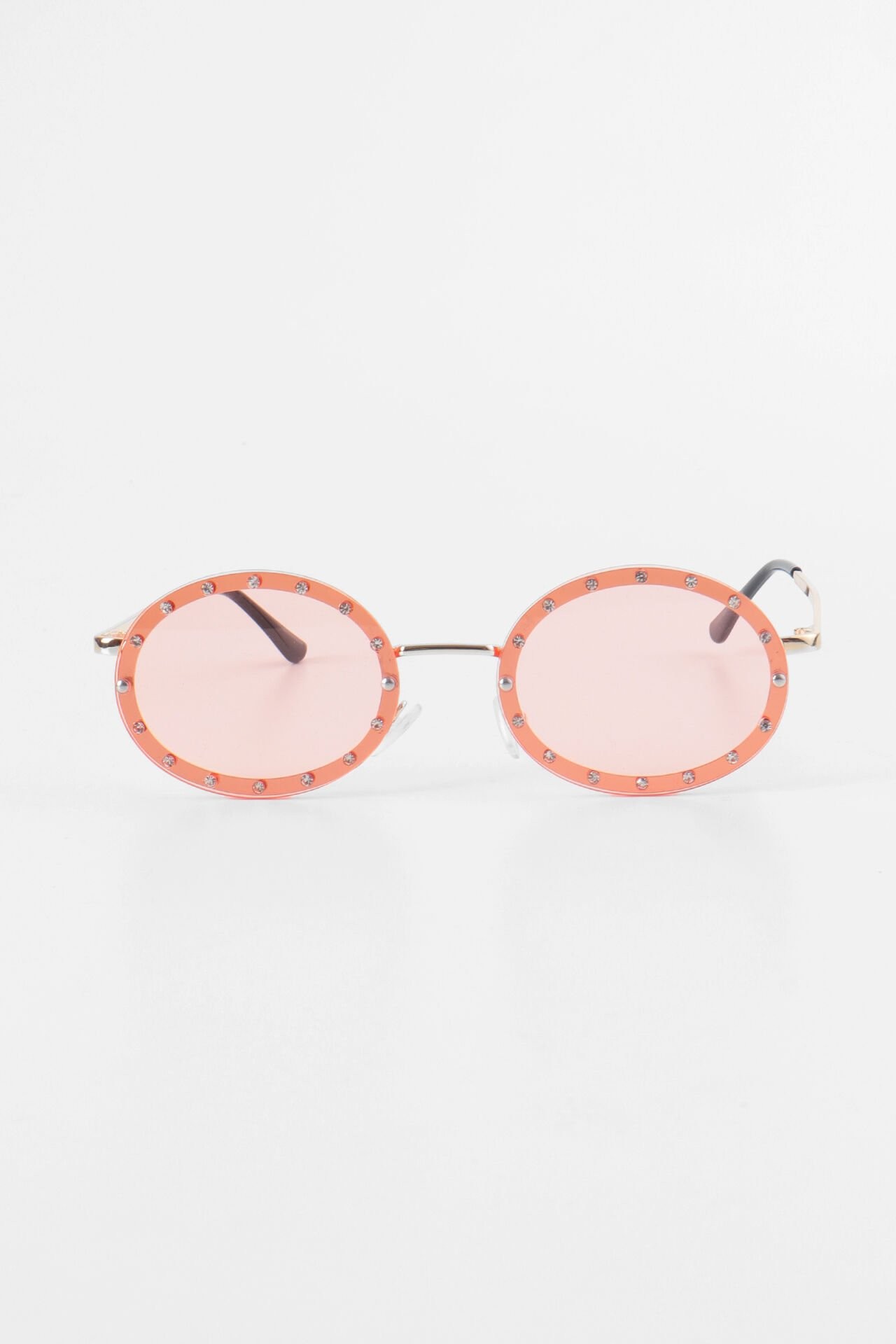 Taşlı Oval Güneş Gözlüğü  - Pembe