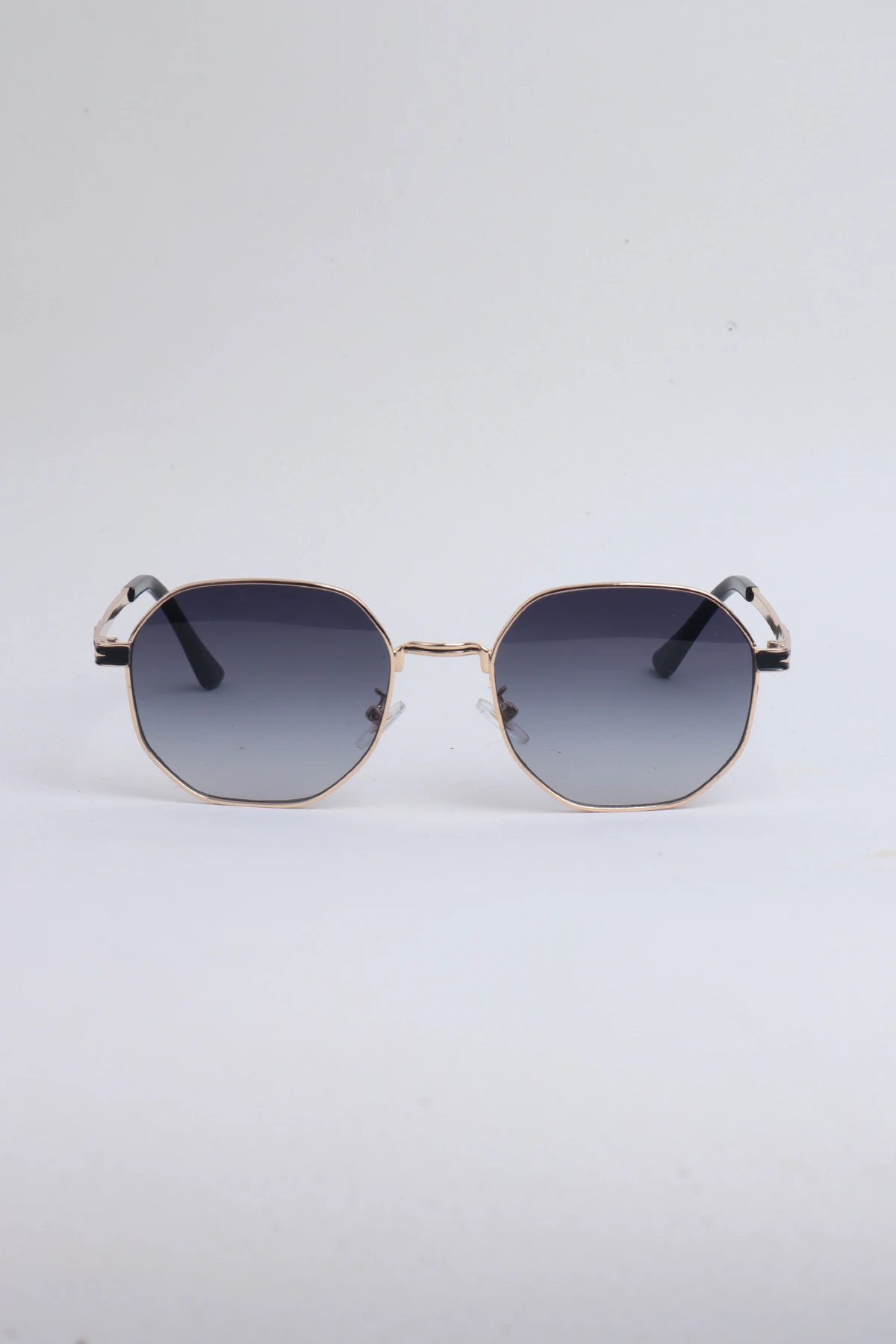 Metal Tasarım Altıgen Unisex Güneş Gözlüğü - Gold Siyah
