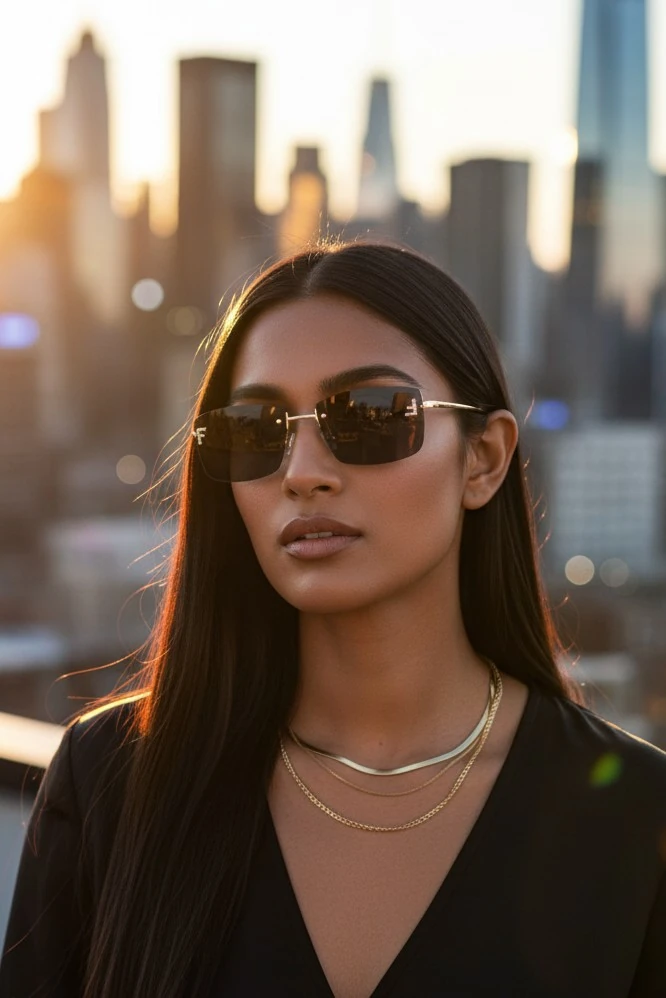Ferix Dikdörtgen Metal Tasarım Güneş Gözlüğü - Siyah