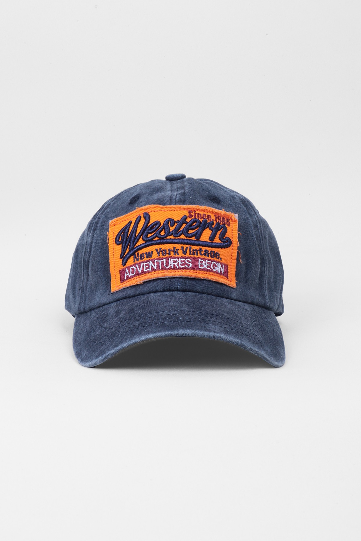 Eskitme Kot Lacivert Hardal Baseball Cap Nakışlı Tasarım Şapka