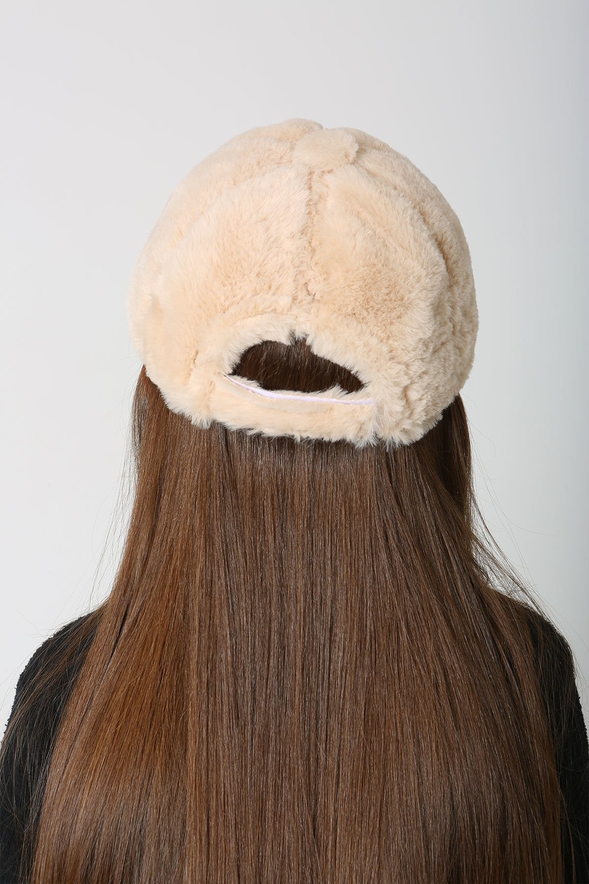 Çocuk Kürk Peluş Baseball Cap Şapka - Bej