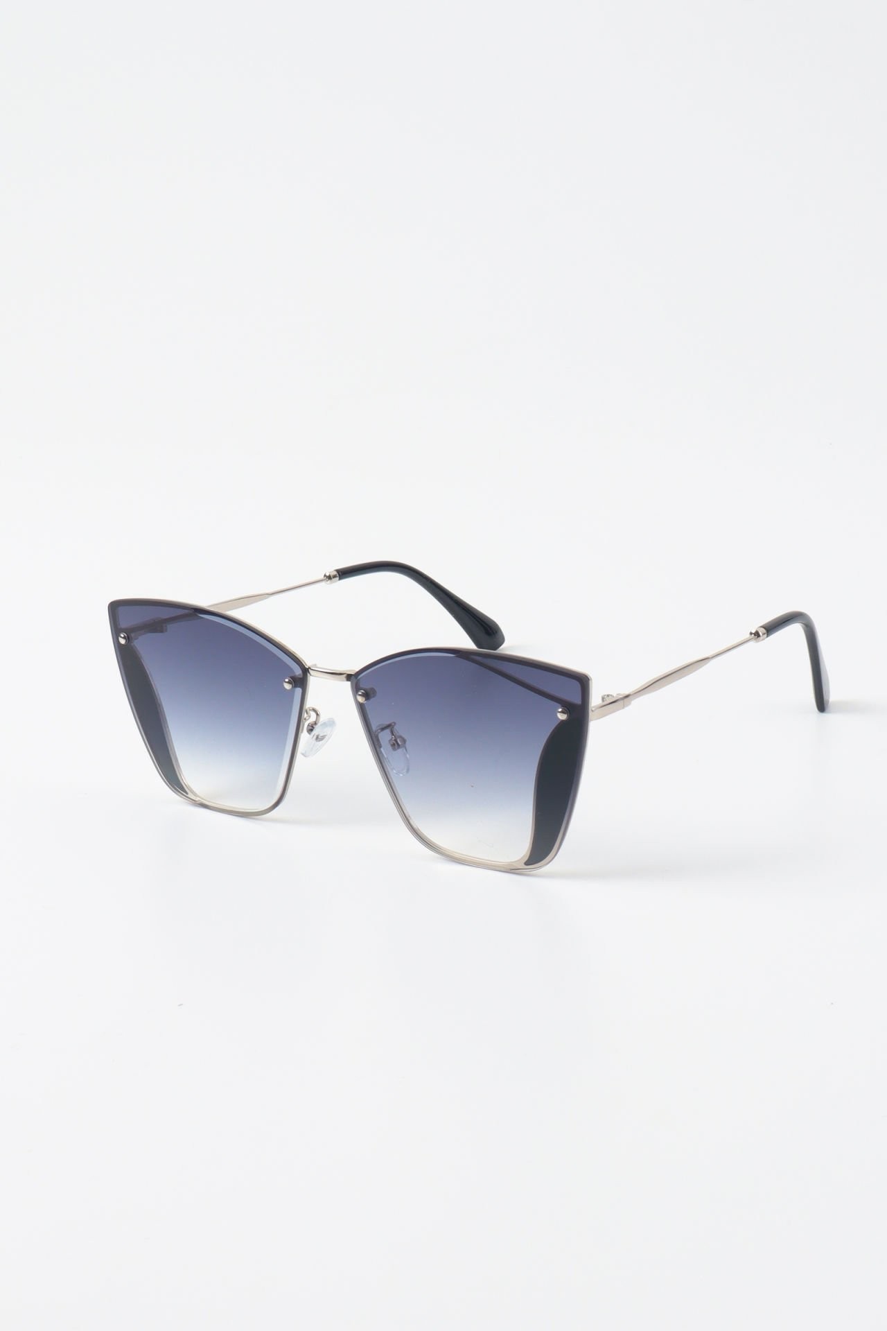 Metal Geometrik Cateye Güneş Gözlüğü - Gümüş Siyah