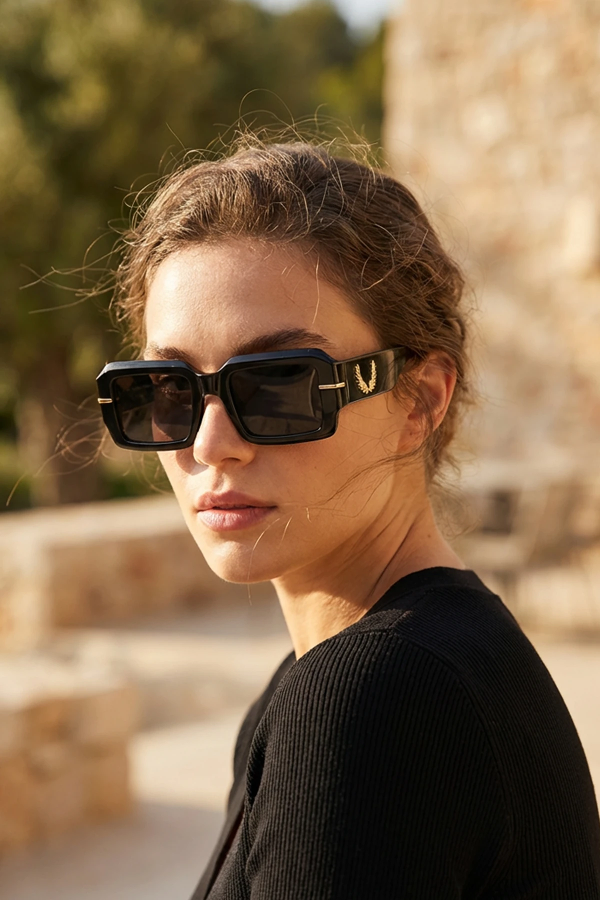 Fred Kemik Dikdörtgen Güneş Gözlüğü - Siyah