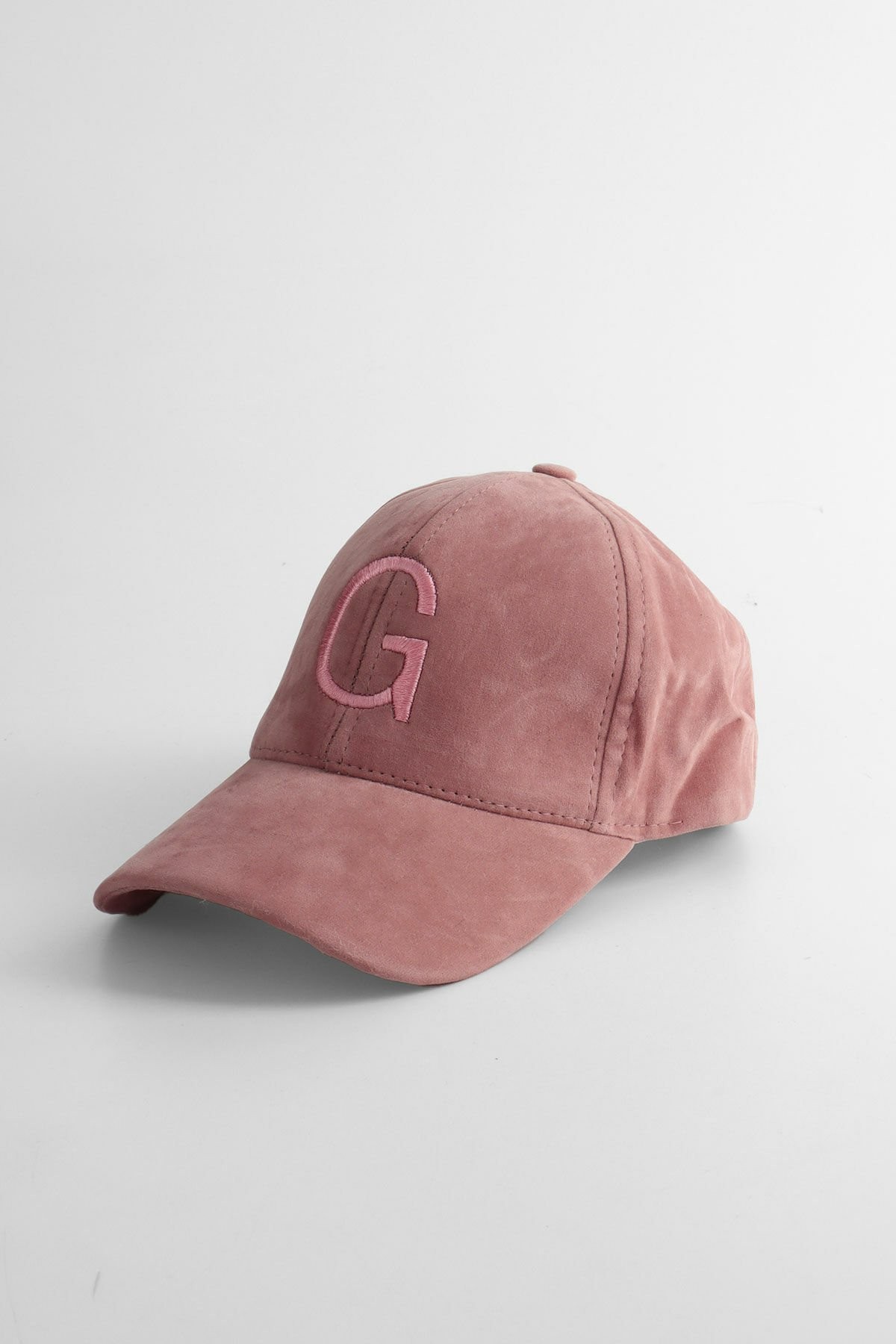 Kişiye Özel Harf Nakışlı Harf Seçilebilir Süet Baseball Cap Şapka - Pembe