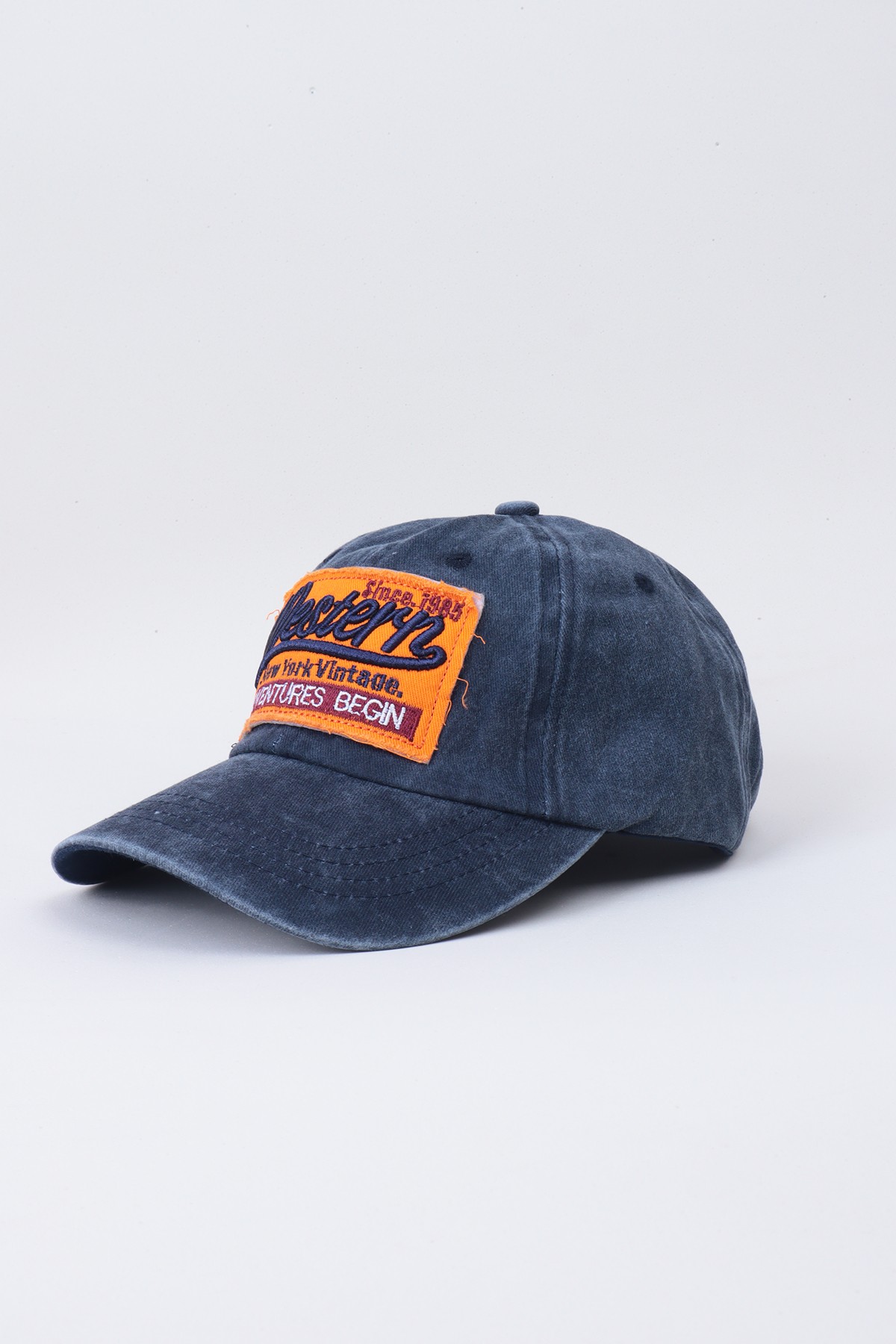 Eskitme Kot Lacivert Hardal Baseball Cap Nakışlı Tasarım Şapka