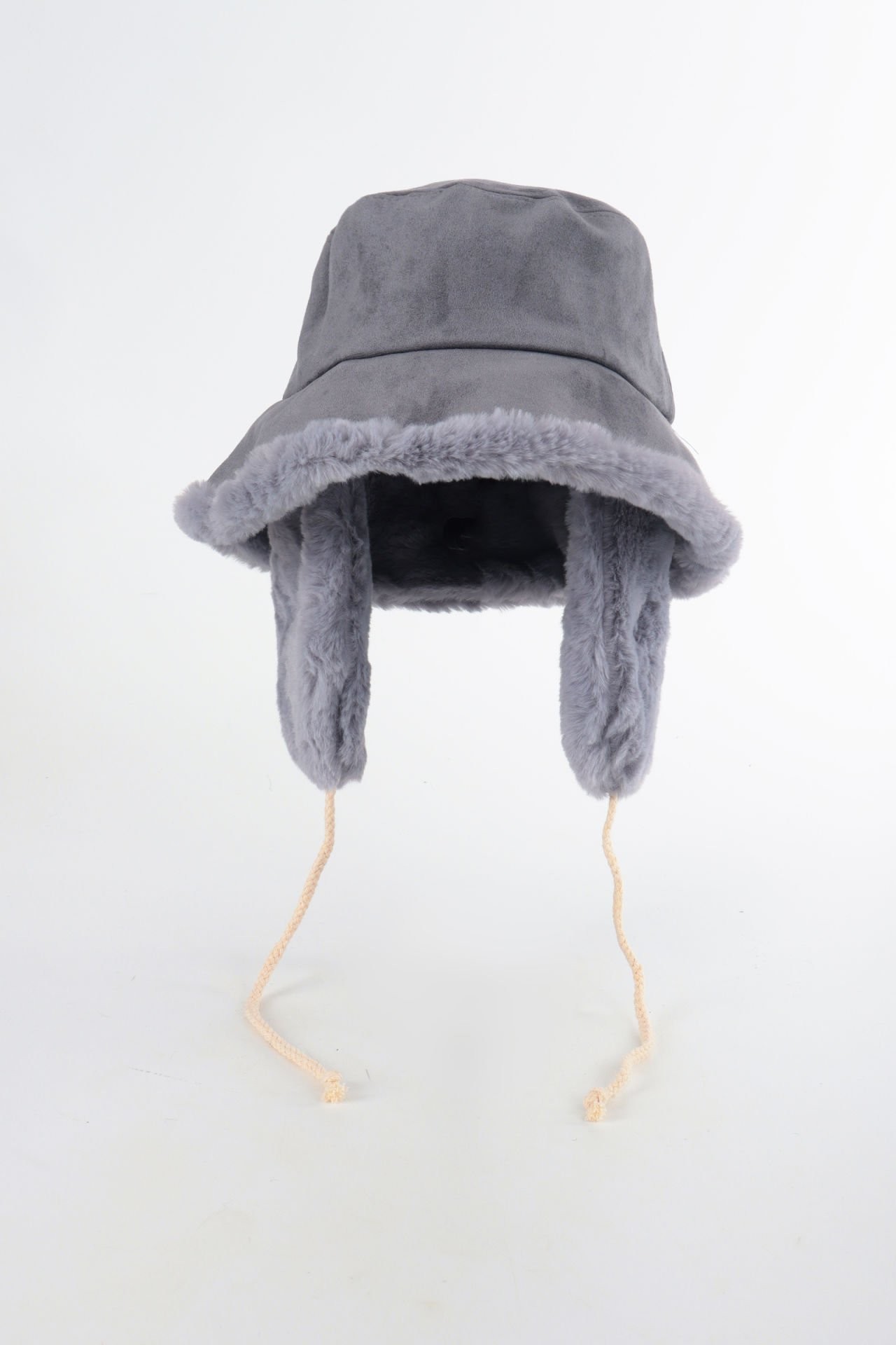 Süet Kulaklı Bucket Şapka Peluş Detaylı