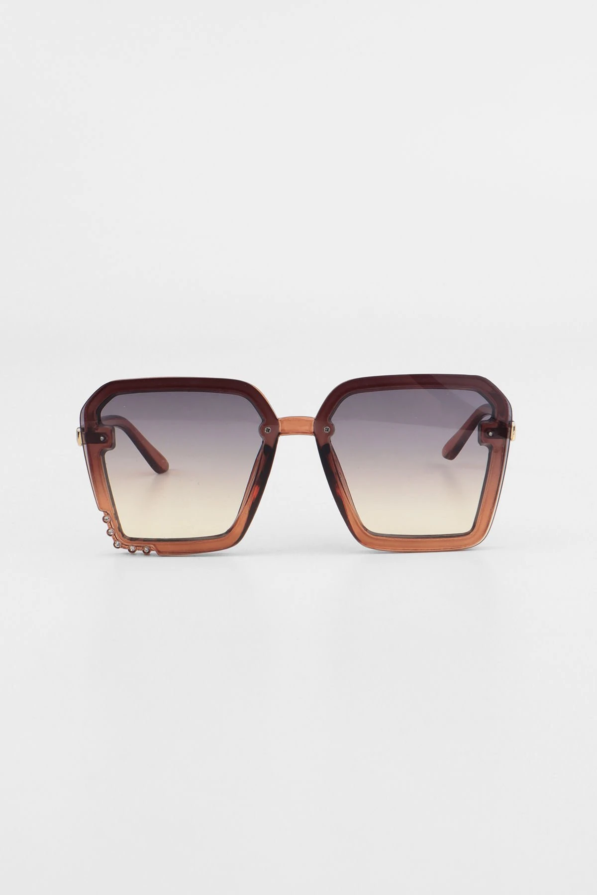 Taş Detaylı Kadın Kare Güneş Gözlüğü - Kahverengi
