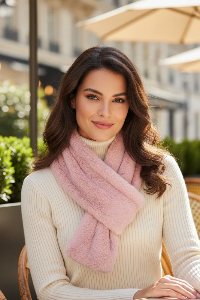 Pembe Suni Kürk Peluş Kaşkol Boyunluk Atkı