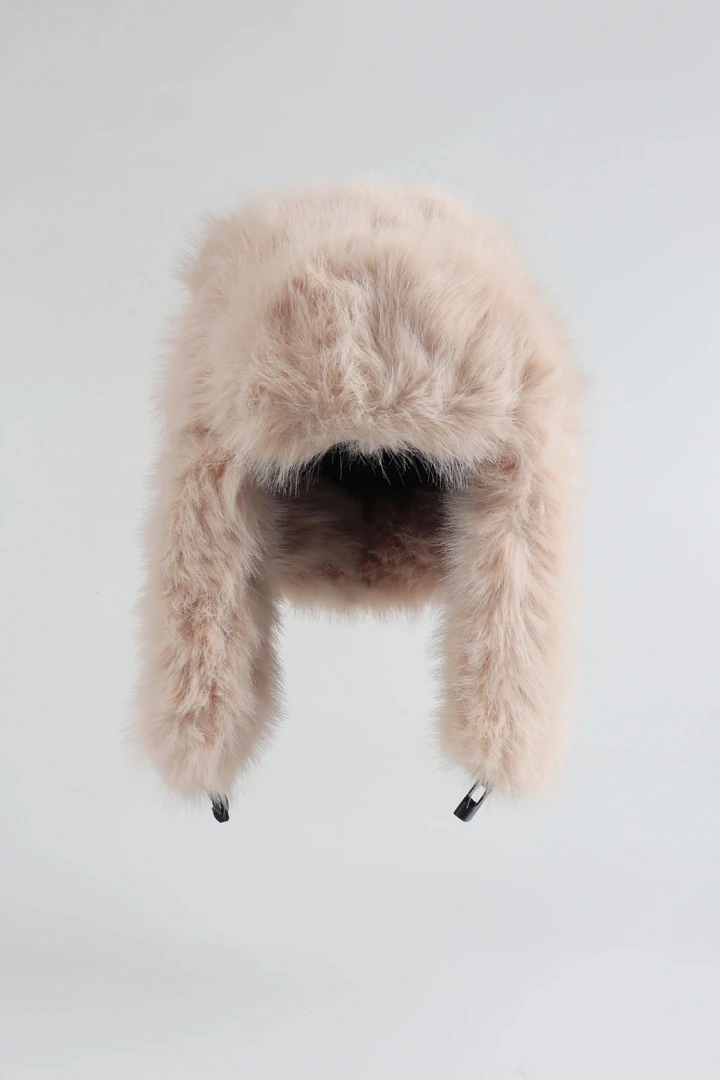Kürk Peluş Kulaklı Pilot Şapka Ekstra Yumuşak - Bej