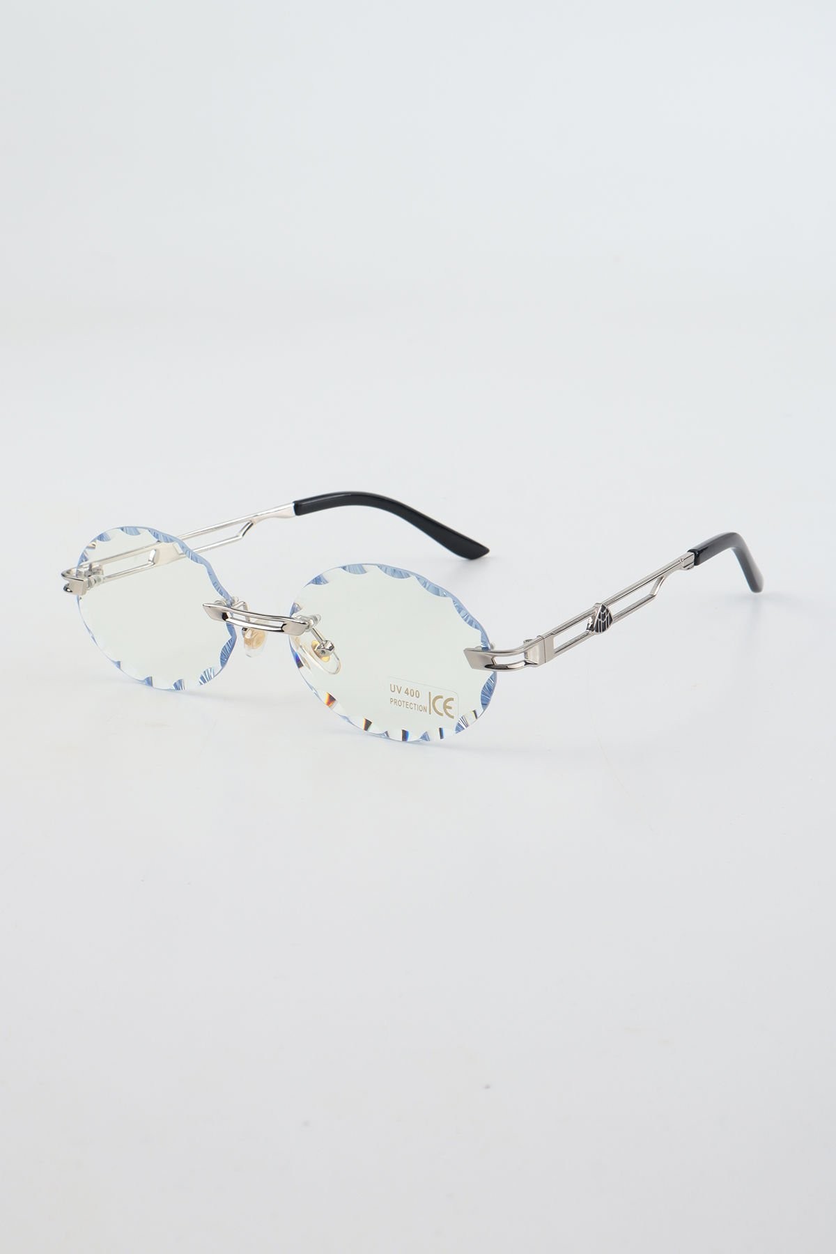 Lenoa Kristal Kesim Oval Çerçeve Mavi Işık Koruyucu Gözlük - Blue Block Lens - Şeffaf Gümüş