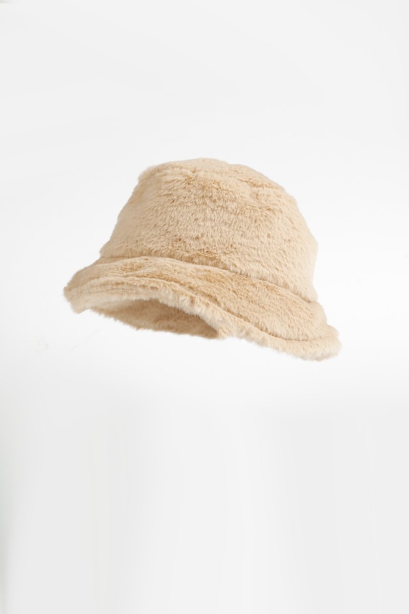 Bej Kürk Şapka - Peluş Bucket