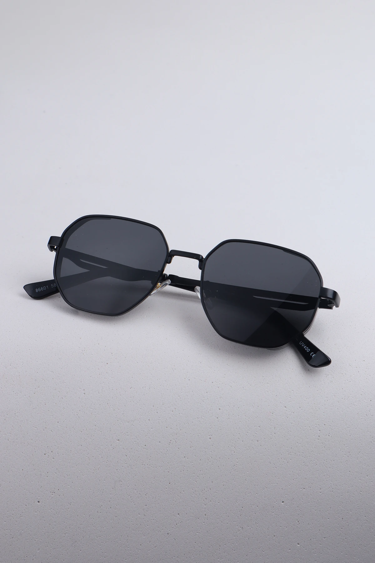 Metal Tasarım Altıgen Unisex Güneş Gözlüğü - Siyah