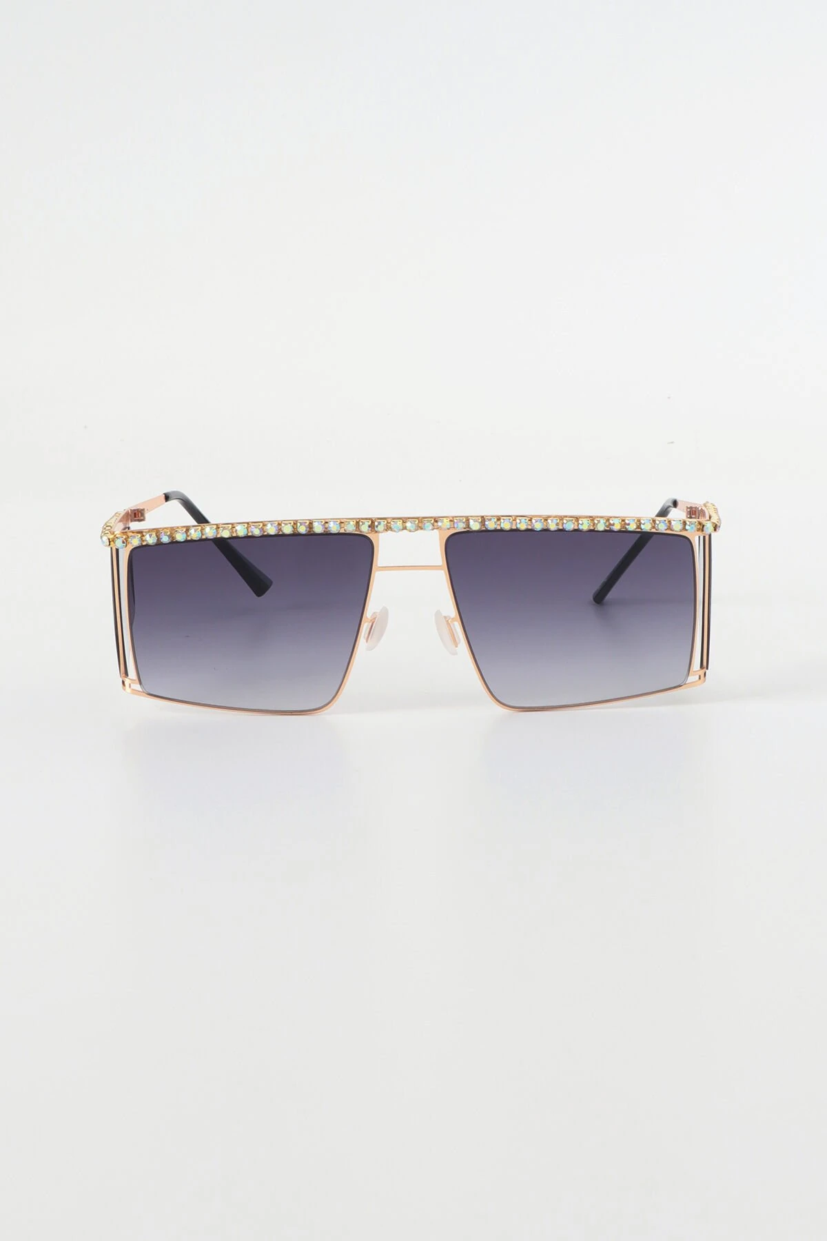 Oliges Kristal Taşlı Metal Çerçeve Güneş Gözlüğü - Siyah Degrade