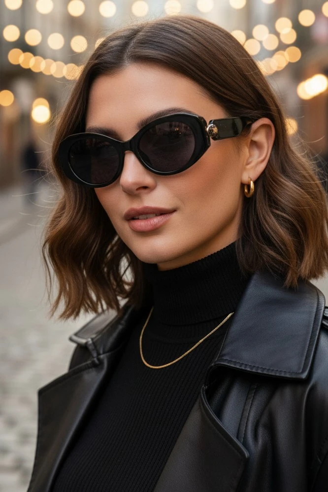 Solea Yılan Sembol Detaylı Asetat Çeçreve Premium Kadın Güneş Gözlüğü - Siyah