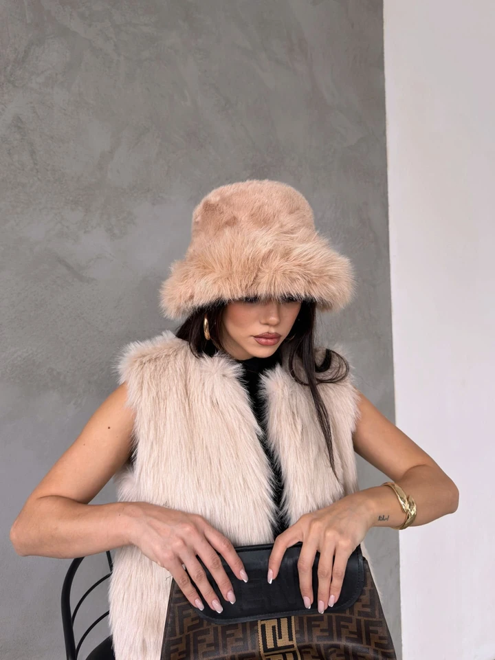 Kürk Yuvarlak Kalpak Şapka Peluş Slavic Şapka - Vizon