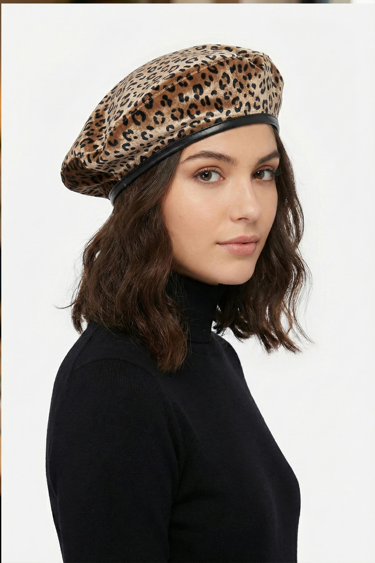 Leopar Kadife Ressam Şapka