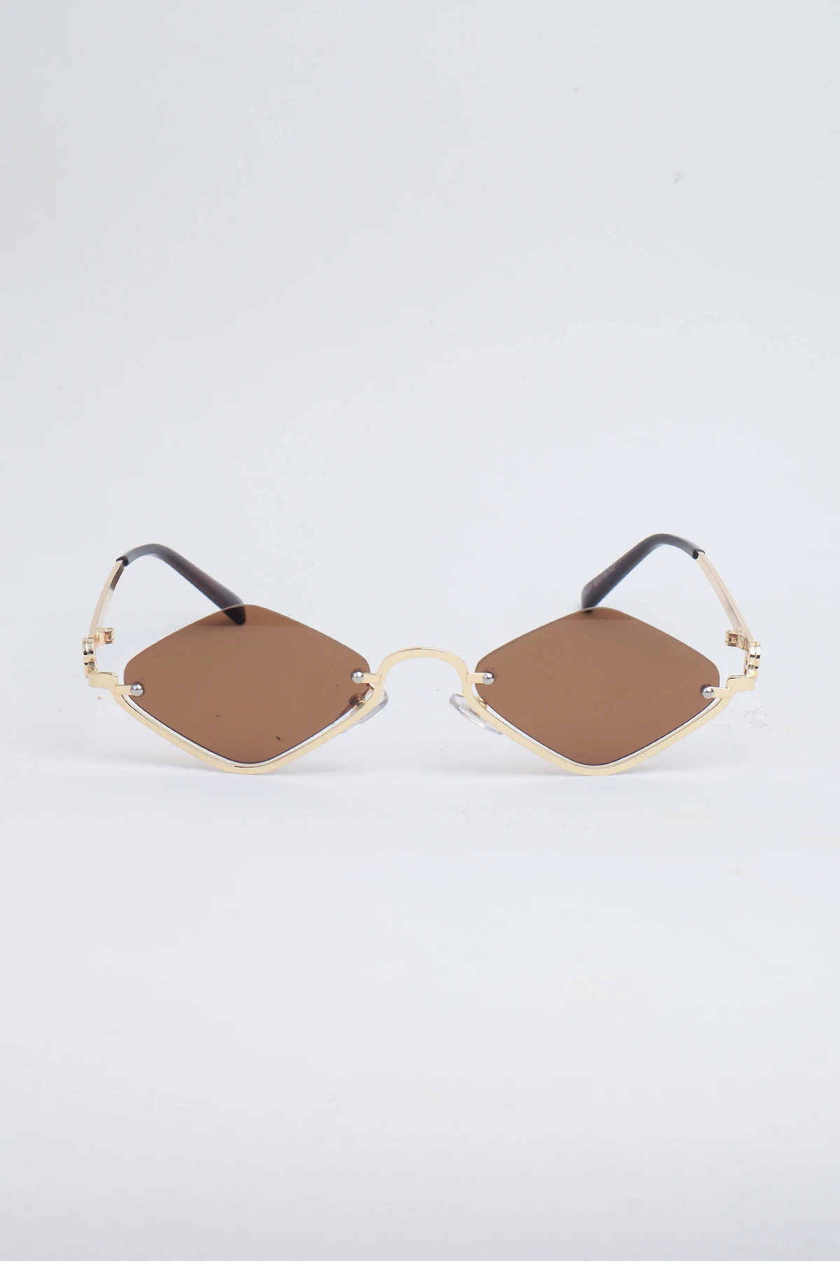 Talya Çerçevesiz Karo Vintage Tasarım Kadın Güneş Gözlüğü - Altın Çerçeve Kahve Cam