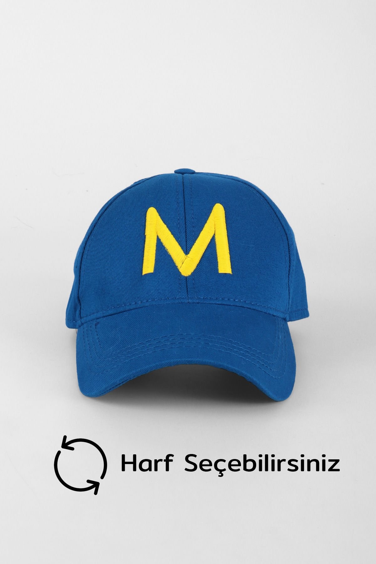 Kişiye Özel Harfli Nakışlı Harf Seçilebilir Cap Şapka - Saks
