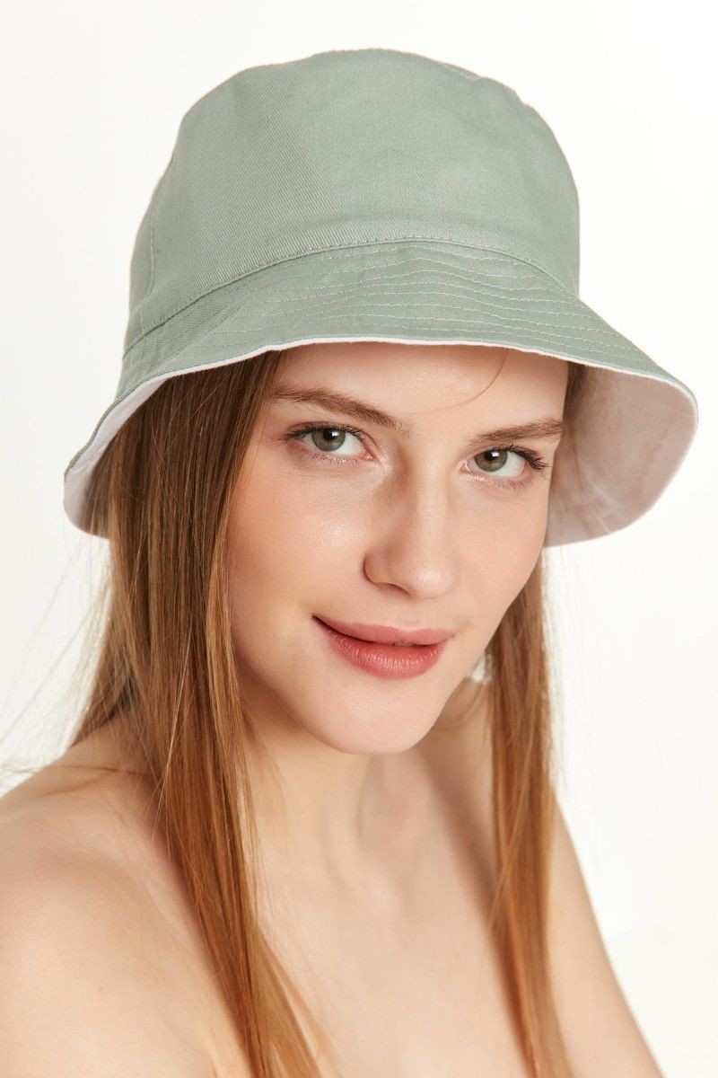 Çift Taraflı Kumaş Yuvarlak Bucket Şapka - Mint Yeşil / Beyaz