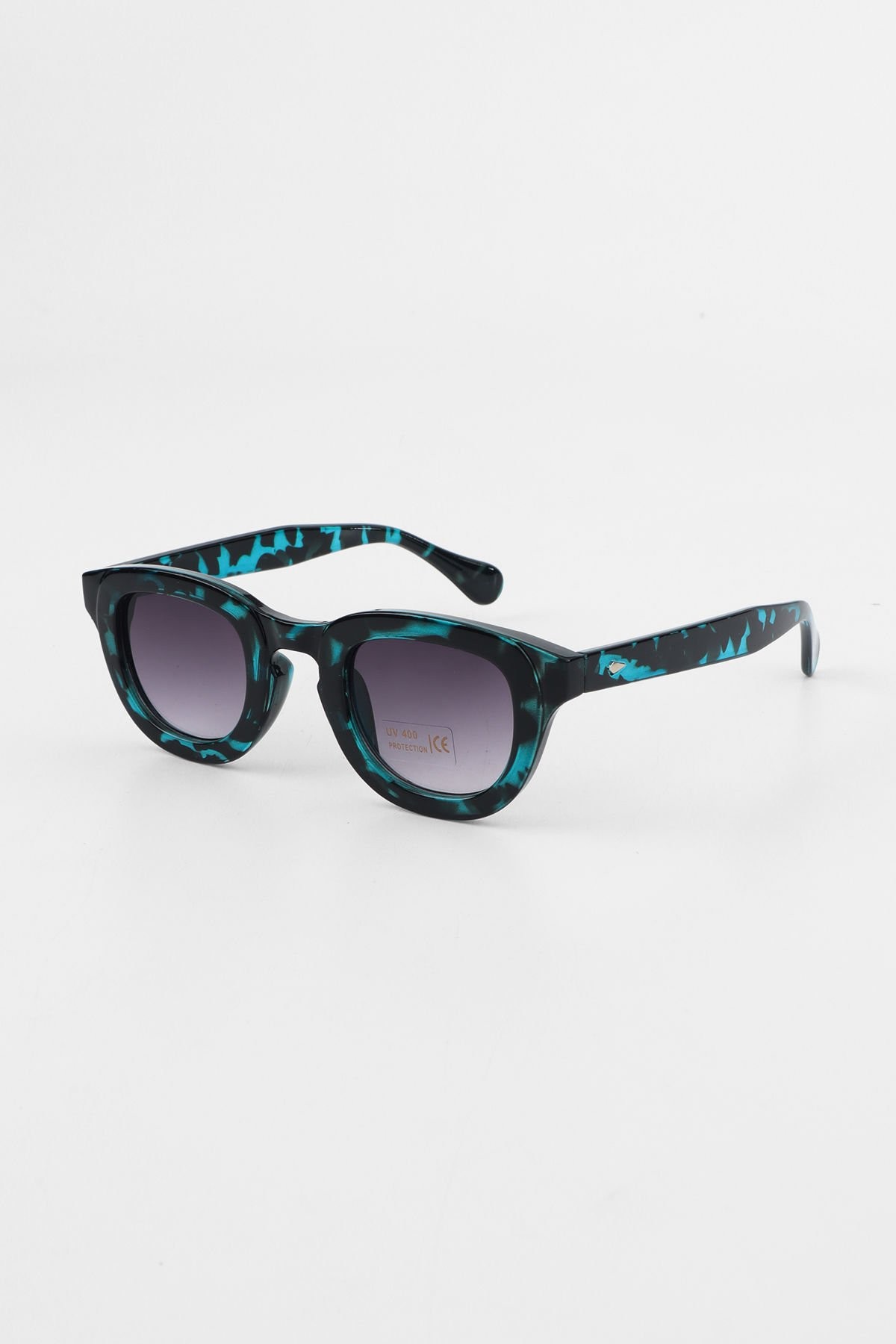 Alpha Oval Kemik Çerçeve Unisex Güneş Gözlüğü - Mavi Leopar