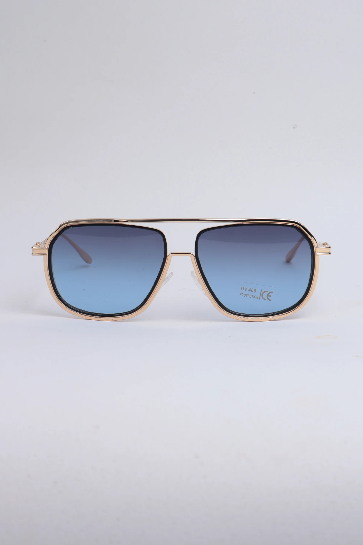 Oldia Metal Tasarım Büyük Güneş Gözlüğü - Altın Mavi