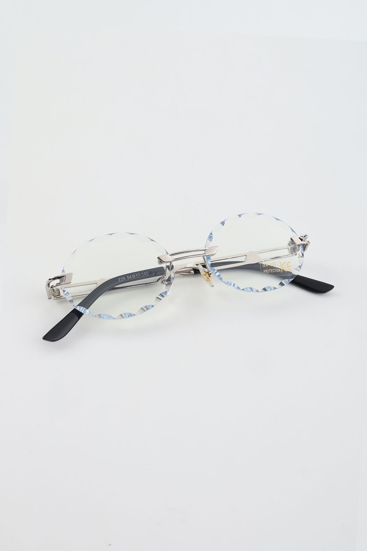 Lenoa Kristal Kesim Oval Çerçeve Mavi Işık Koruyucu Gözlük - Blue Block Lens - Şeffaf Gümüş