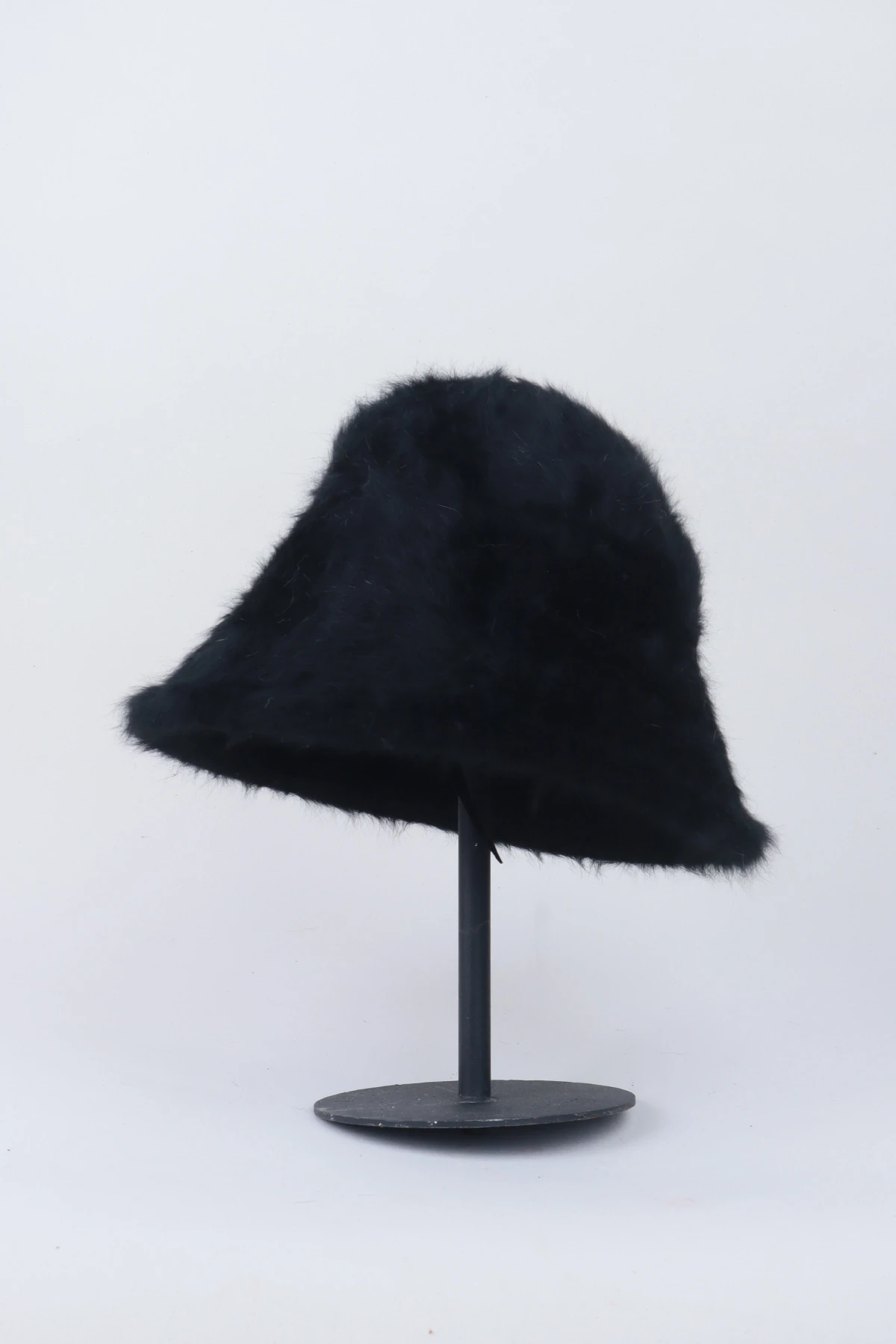 Yün Bucket Çan Angora Şapka - Siyah