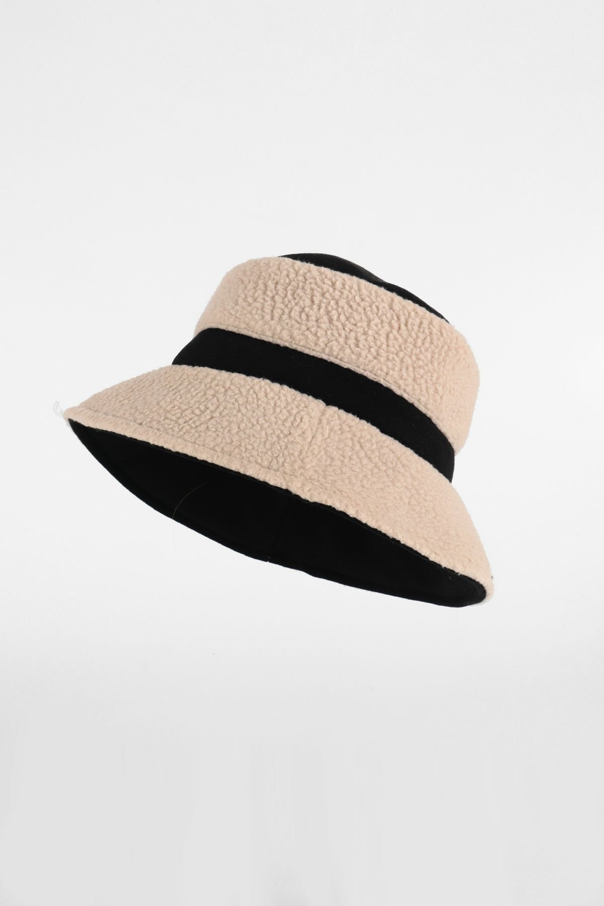 Peluş Detaylı Bucket Yuvarlak Şapka - Siyah