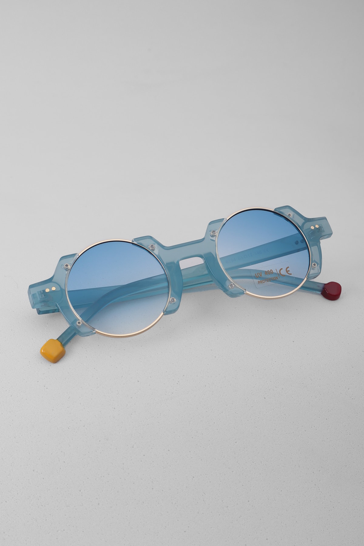 Yuvarlak Retro Tasarım Vintage Güneş Gözlüğü - Mavi Cam