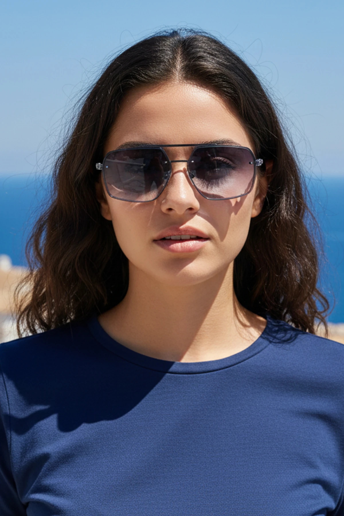 Boris Metal Detaylı Dikdörtgen Güneş Gözlüğü - Lacivert