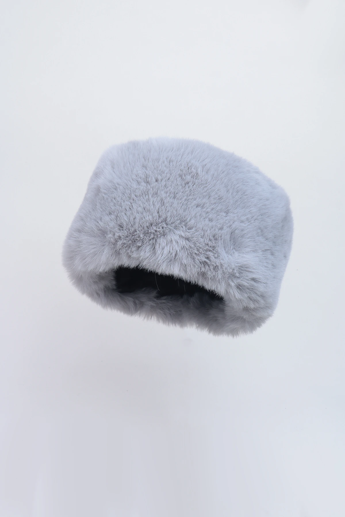 Gri Suni Kürk Peluş Kalpak Şapka