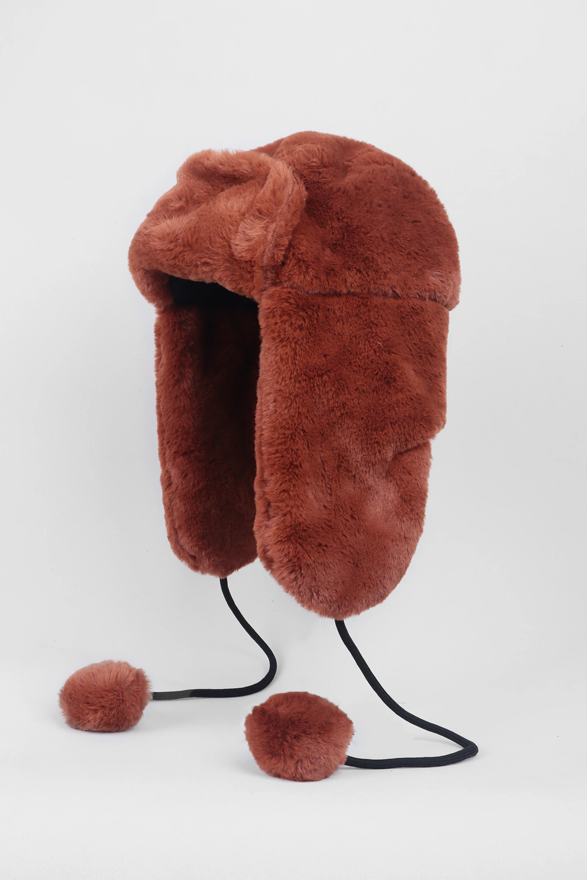 Kiremit Ponponlu Kürk Şapka - Peluş Şapka