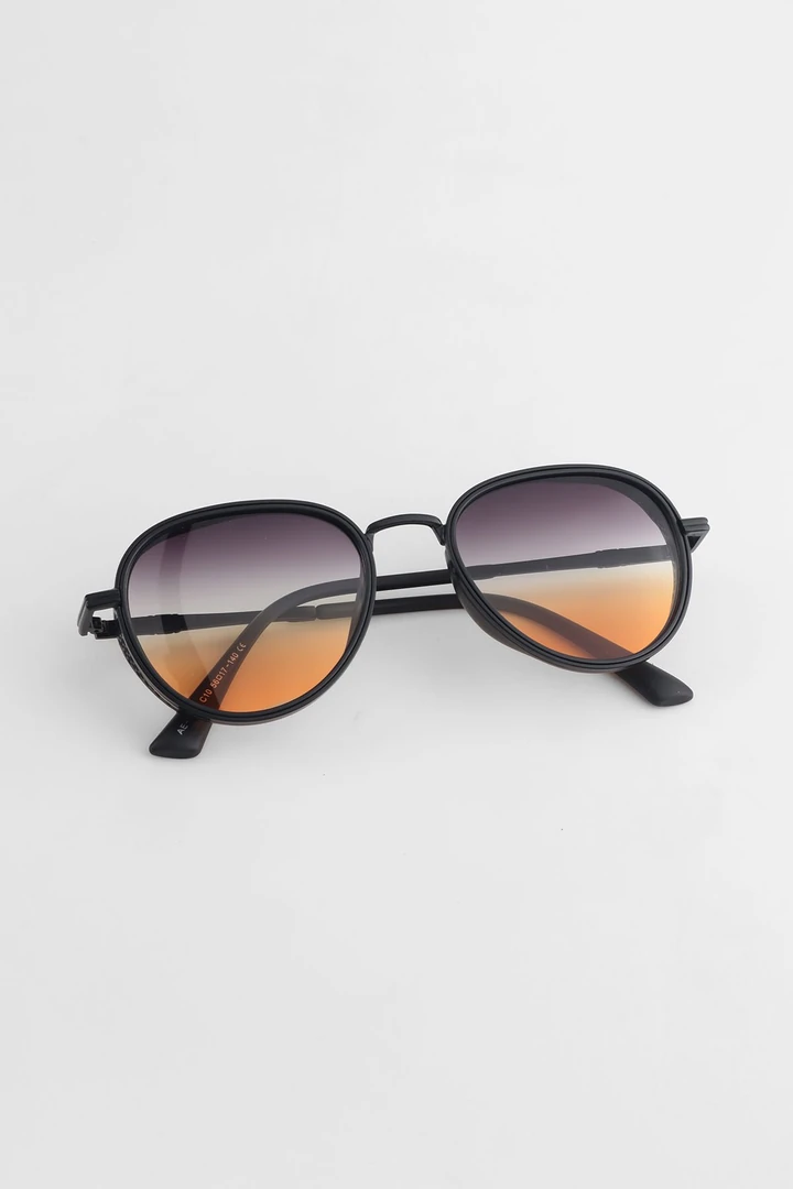 Berinda Oval Metal Kenarlı Güneş Gözlüğü - Siyah Turuncu
