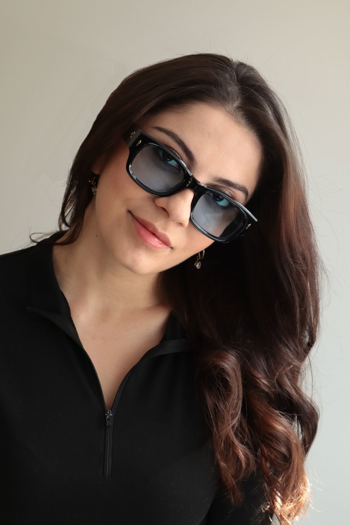 Irene Premium Dikdörtgen Kemik Güneş Gözlüğü - Mavi Cam