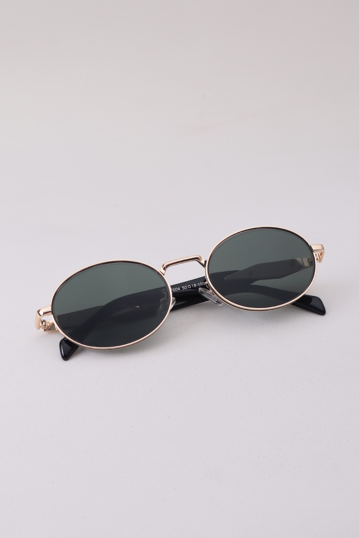 Claw Metal Detaylı Oval Unisex Güneş Gözlüğü - Gold Çerçeve Yeşil Cam