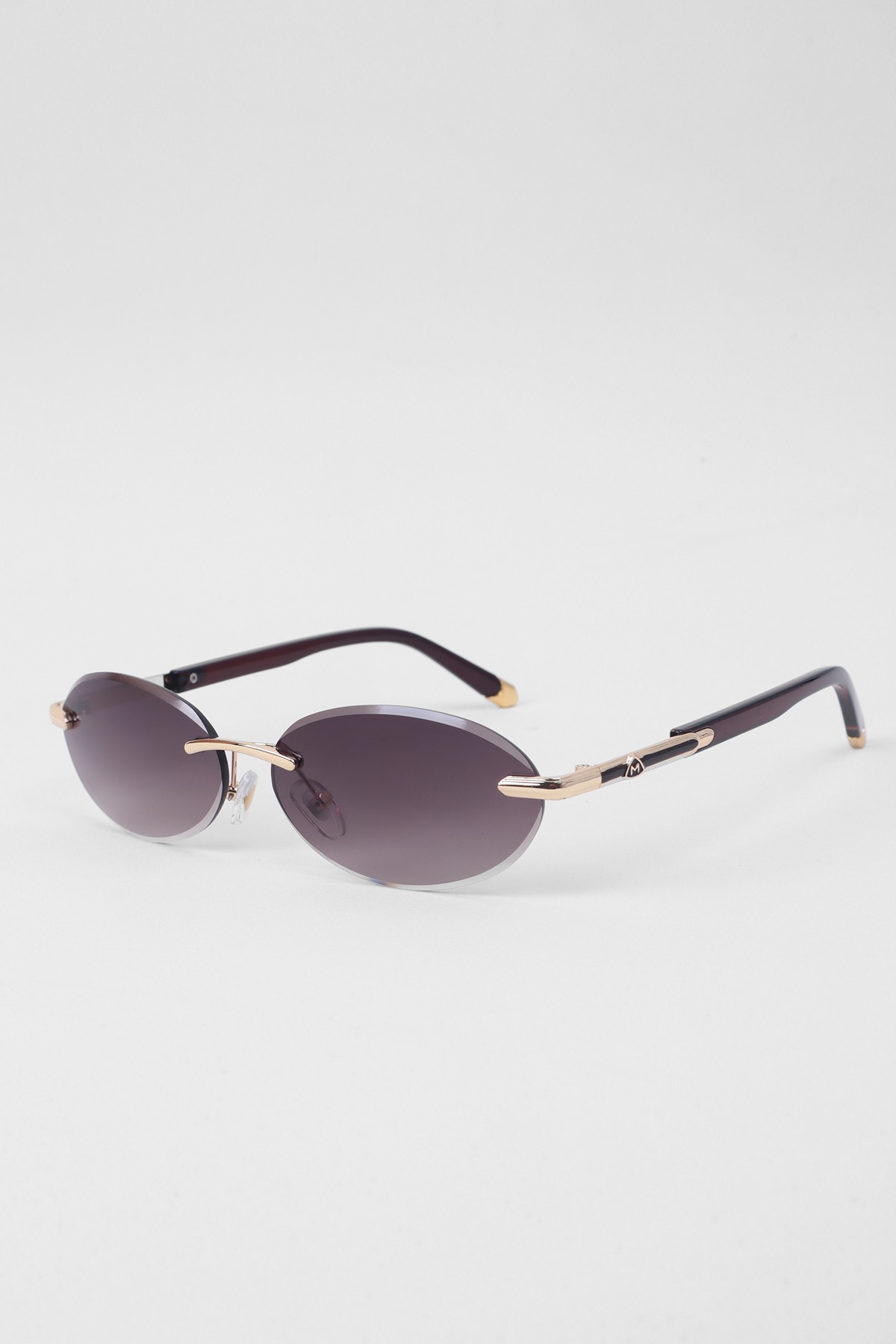 Oval Çerçevesiz Vintage Unisex Güneş Gözlüğü - Kahverengi