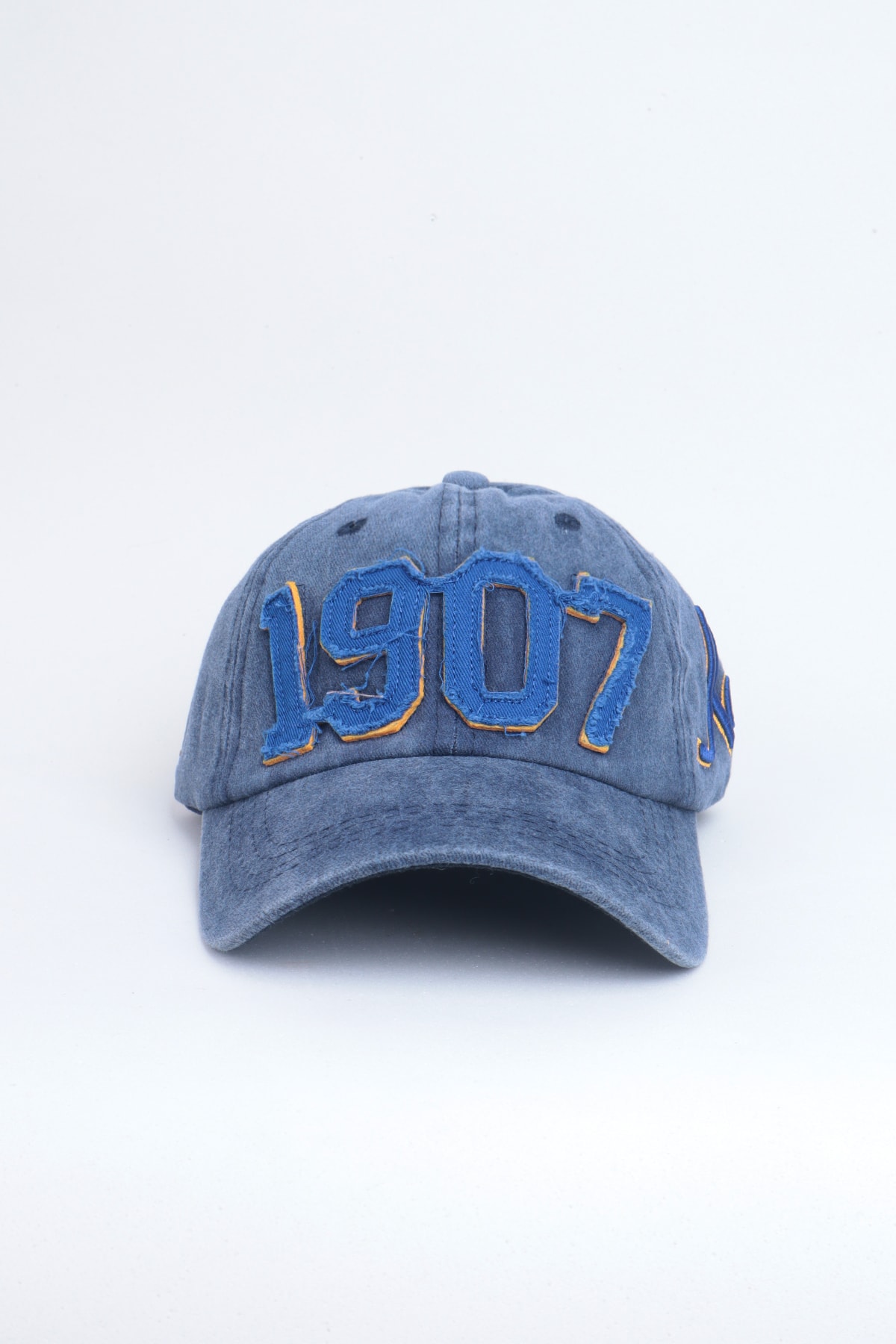 1907 Kanarya Yazılı Nakışlı Eskitme Premium Unisex Şapka - Mavi Lacivert