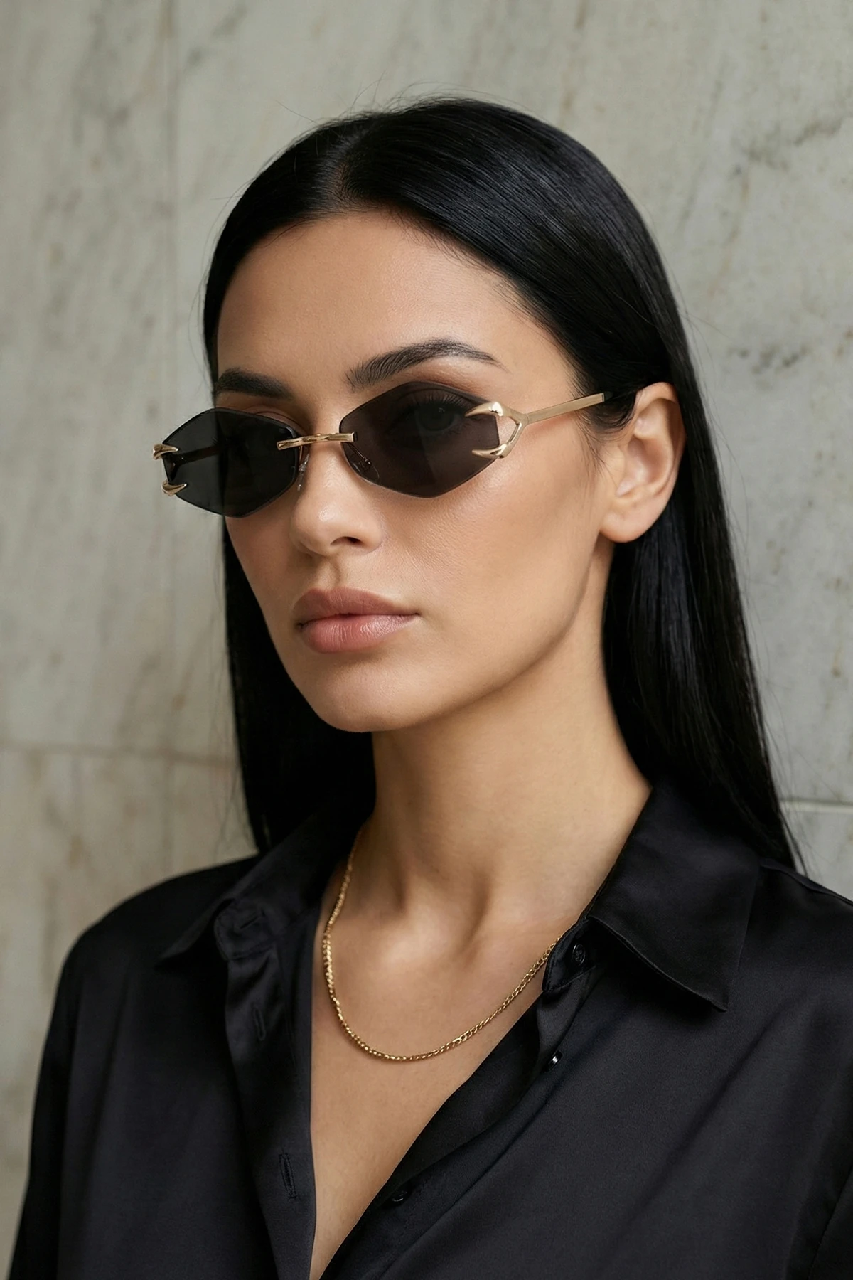 Auroven Çerçevesiz Pençe Detaylı Metal Tasarım Kadın Güneş Gözlüğü - siyah