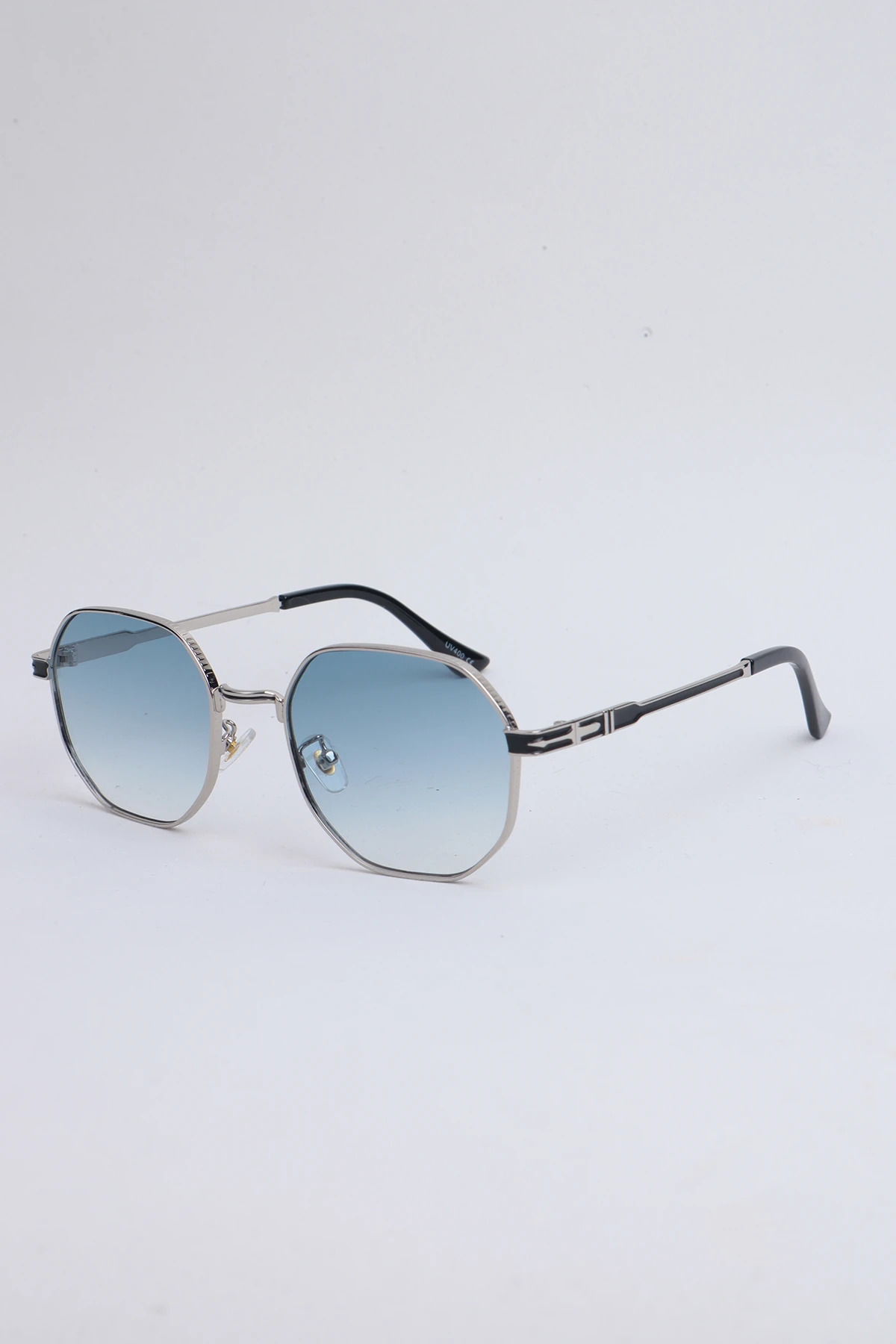 Metal Tasarım Altıgen Unisex Güneş Gözlüğü - Mavi