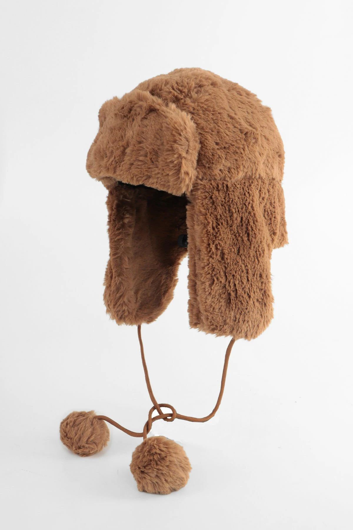 Suni Kürk Kahverengi Peluş Şapka - Kulaklı Pliot Şapka