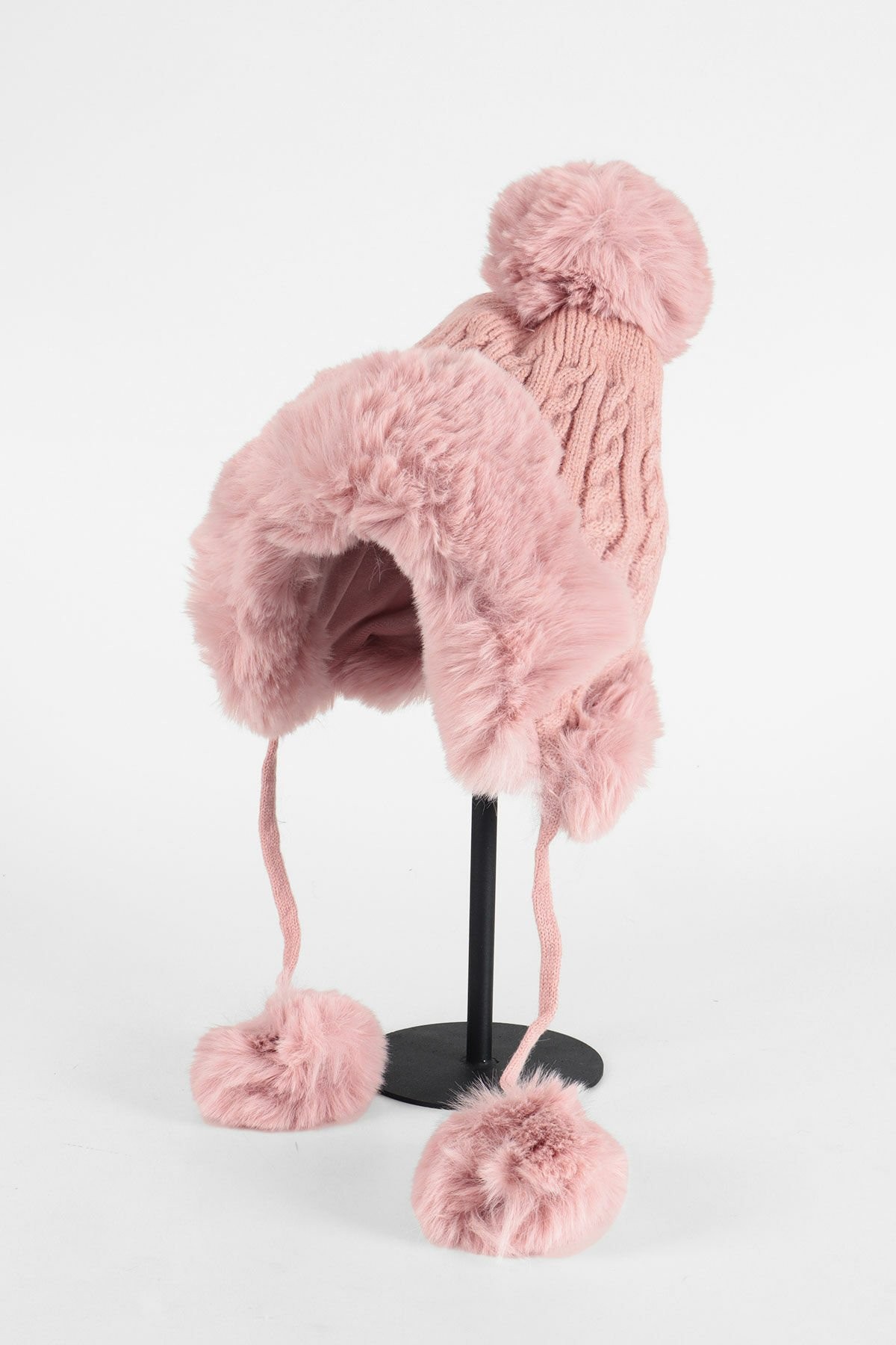 Peluş Kürk Detaylı Şapka - Pembe