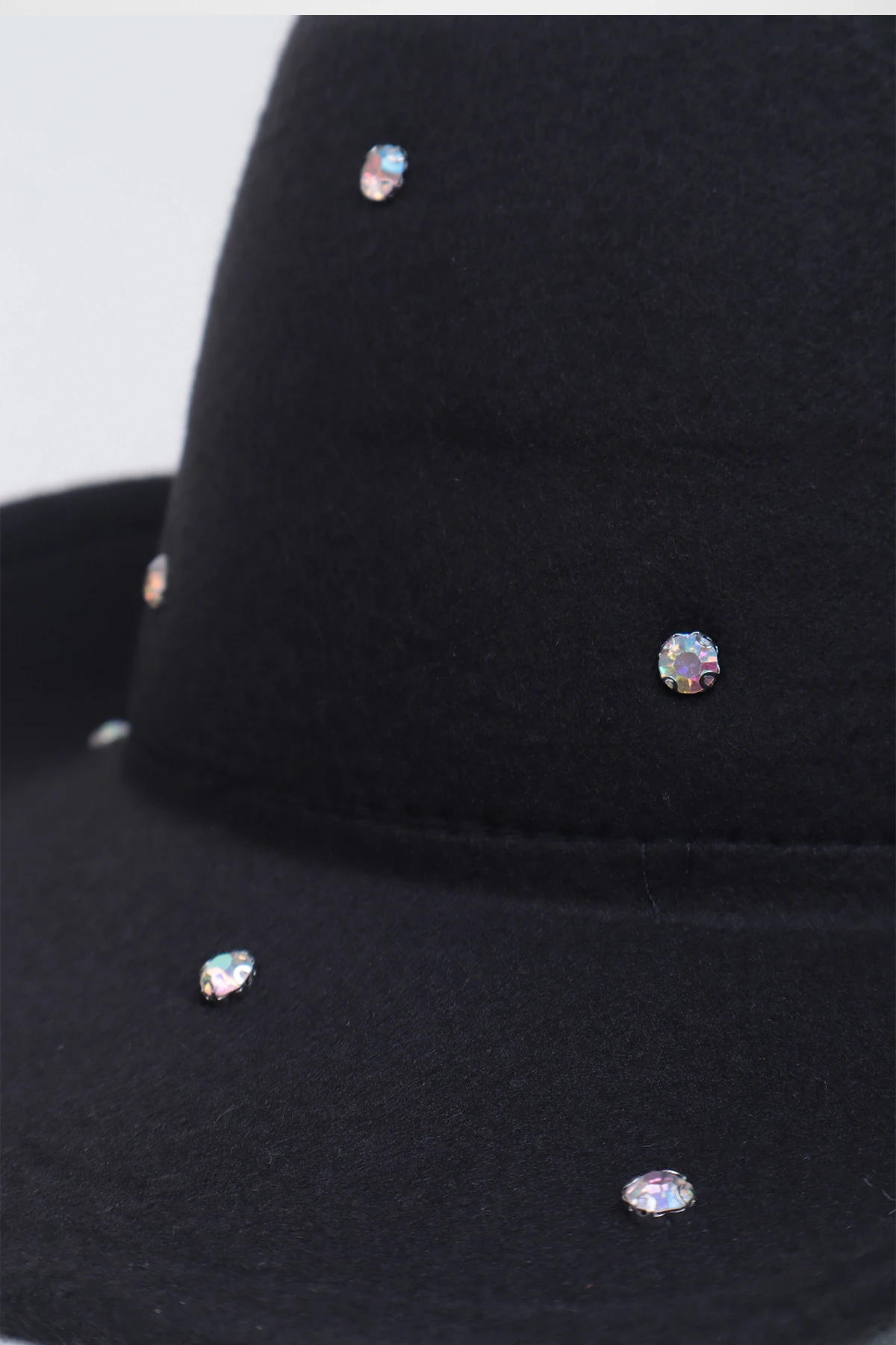 Kristal Taşlı Fötr Panama Şapka - Siyah