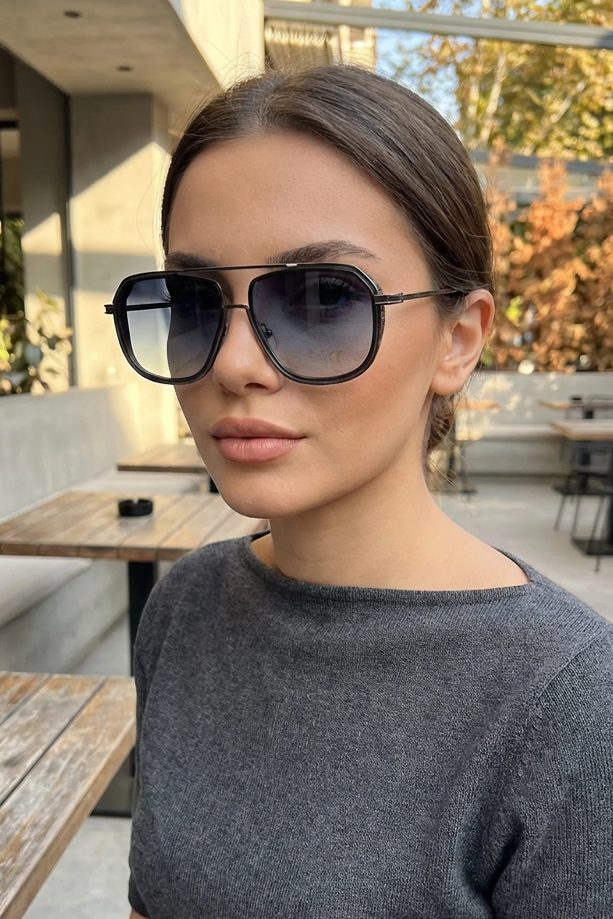 Oldia Metal Tasarım Büyük Güneş Gözlüğü - Füme