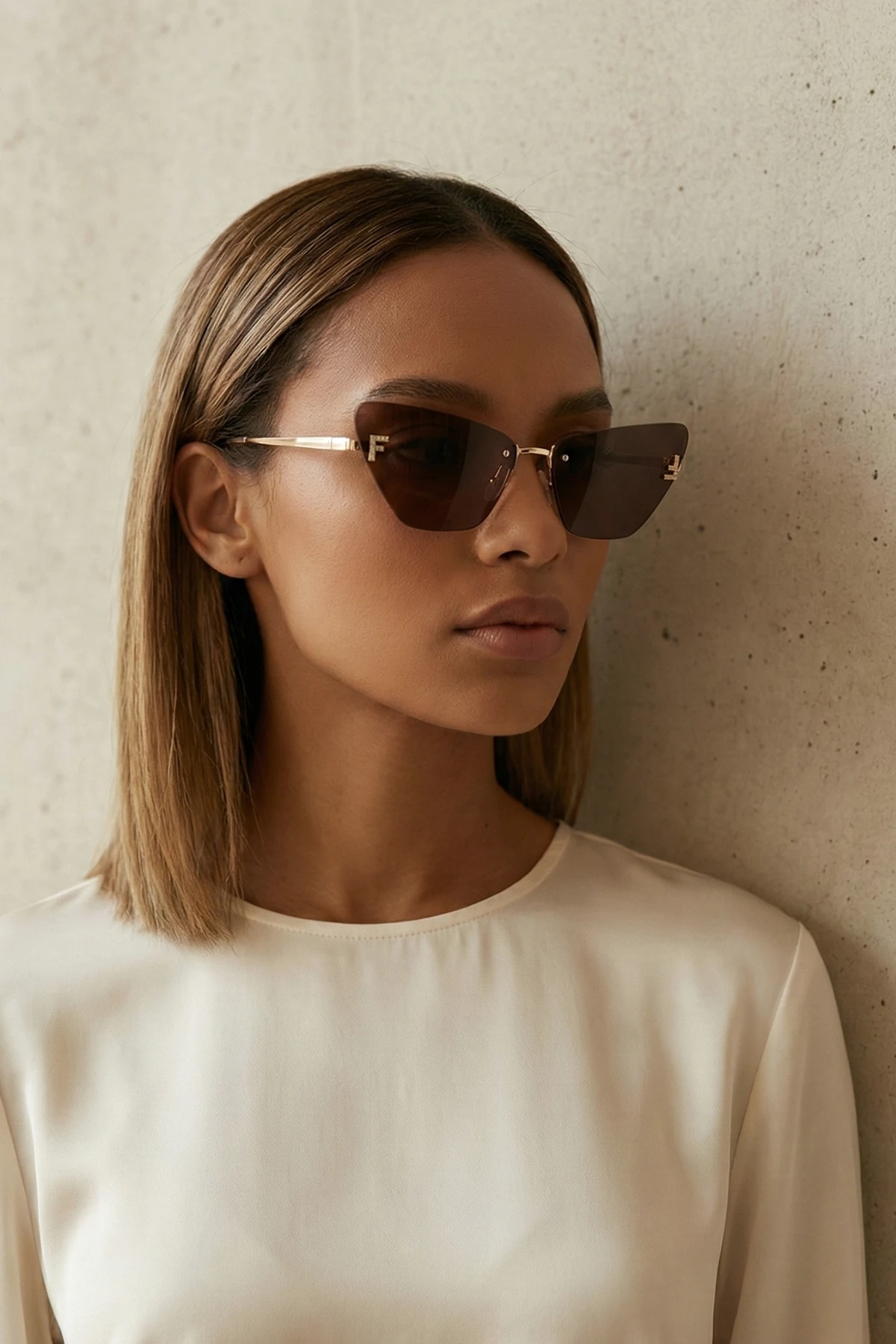 Solvix Cateye Çerçevesiz Tasarım Kadın Güneş Gözlüğü - Kahve