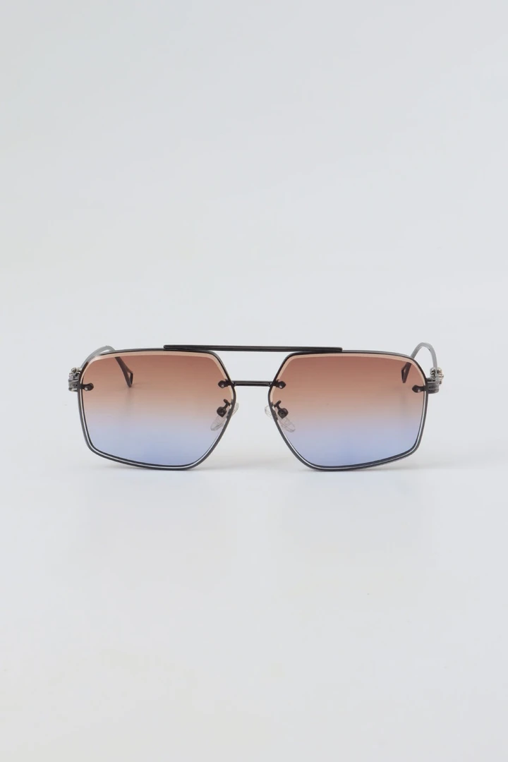 Boris Metal Detaylı Dikdörtgen Güneş Gözlüğü - Kahve Mavi