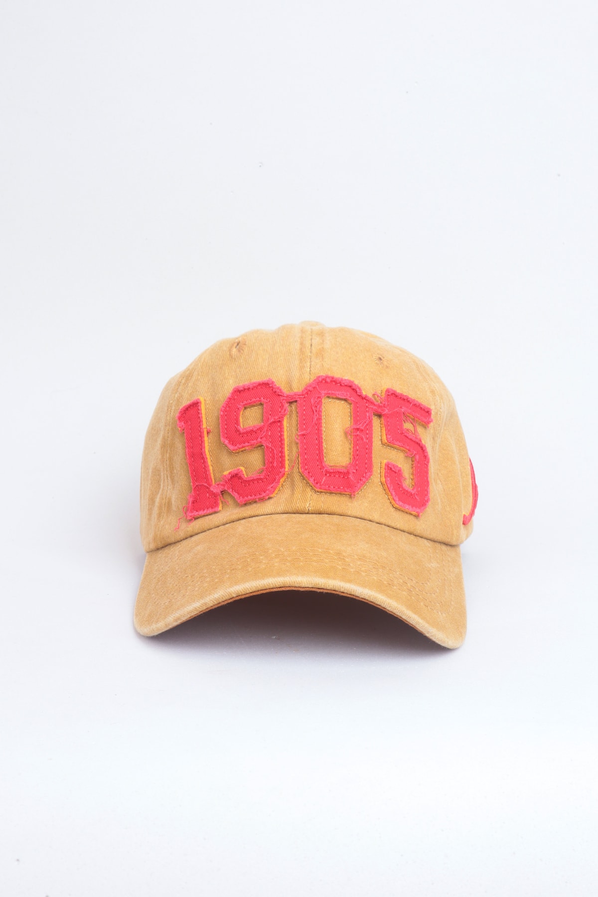 1905 Aslan Yazılı Eskitme Premium Unisex Şapka - Sarı Kırmızı