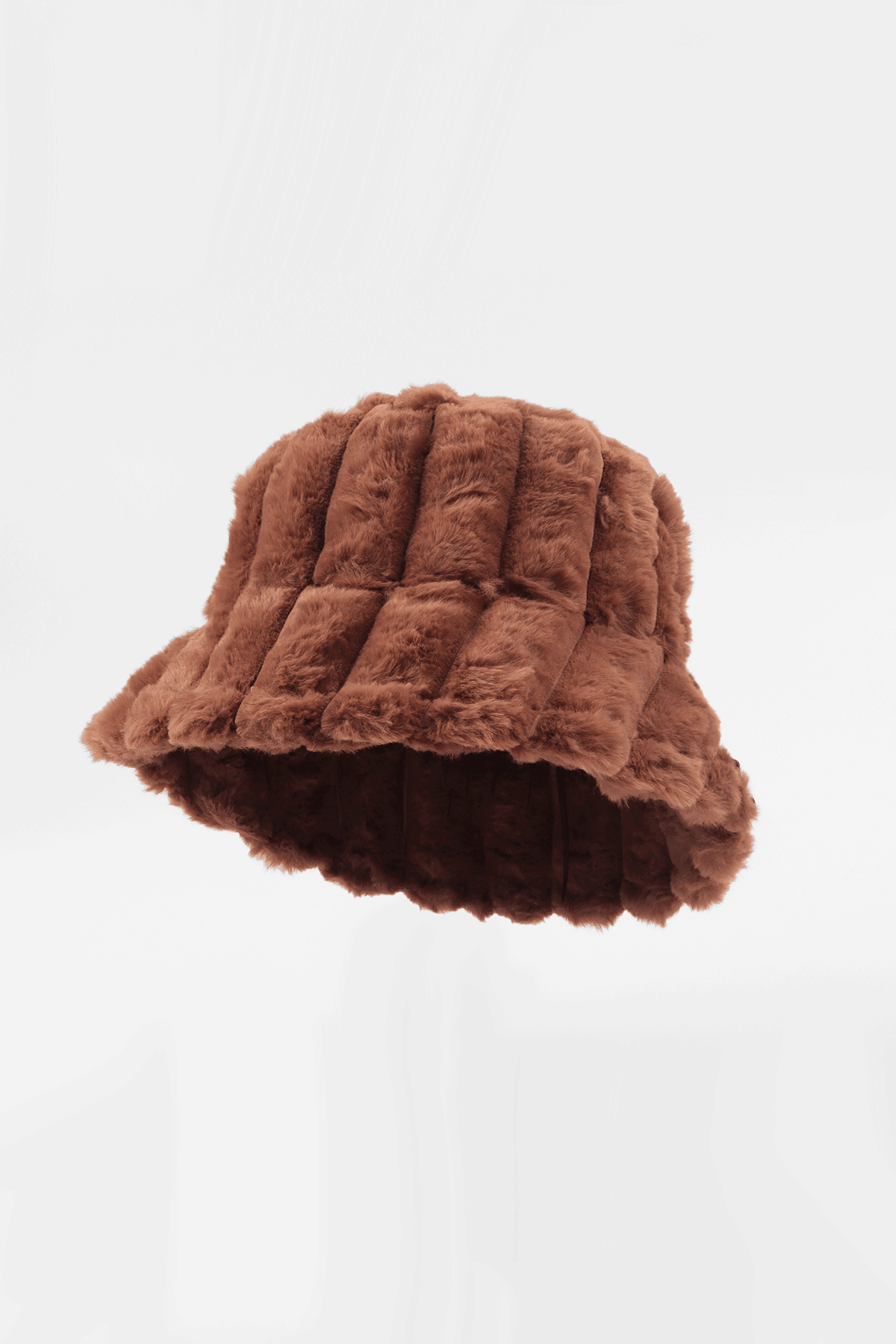 Camel Fitilli Desen Peluş Kürk Bucket Şapka