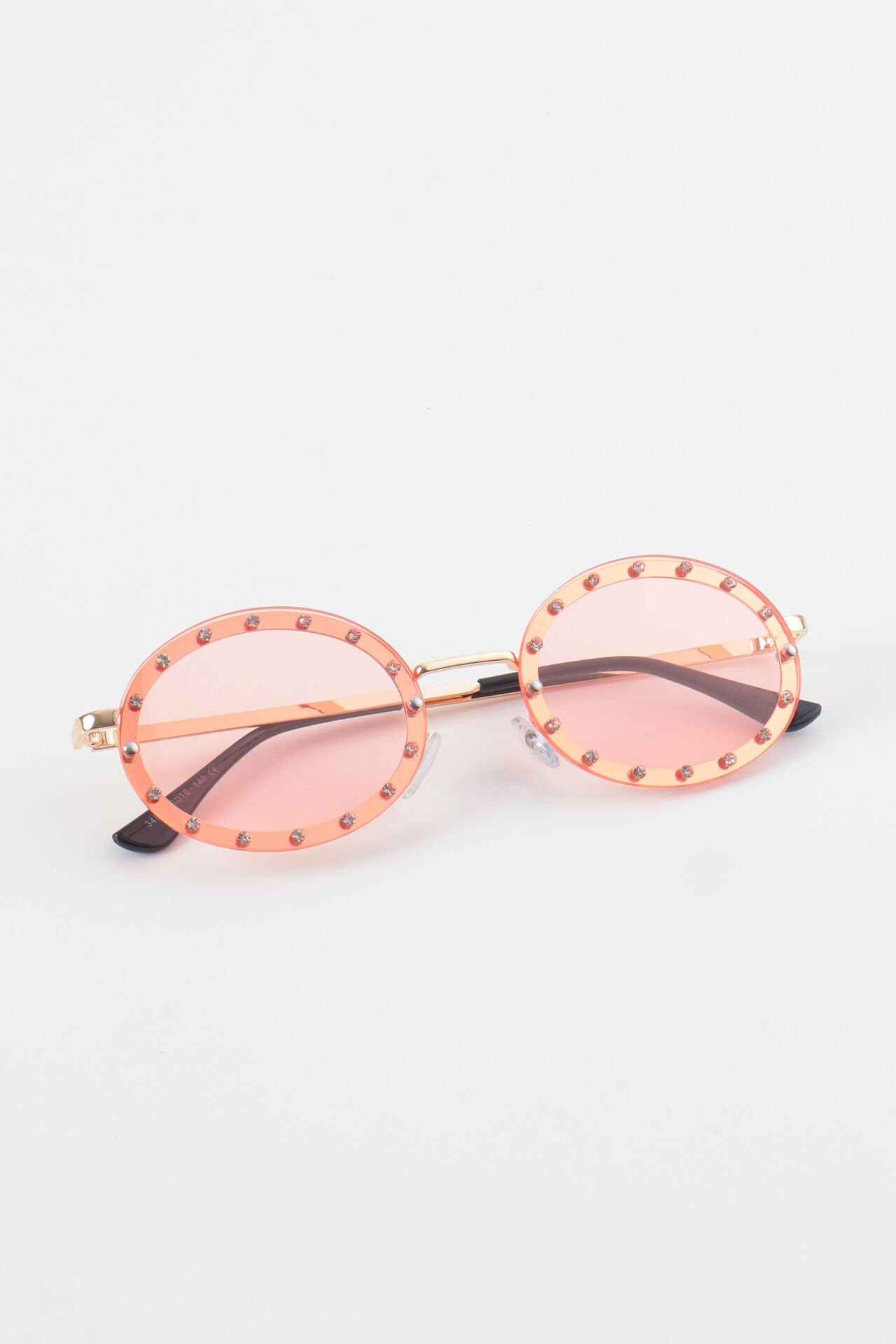 Taşlı Oval Güneş Gözlüğü  - Pembe