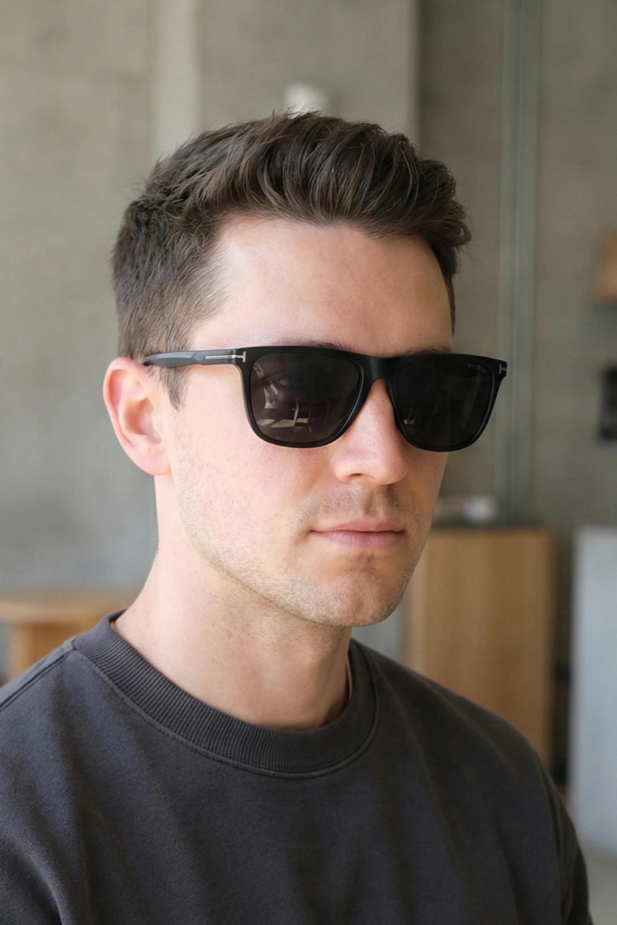 Aurora Dikdörtgen Unisex Polarize Güneş Gözlüğü Mat Siyah Çerçeve Siyah Cam