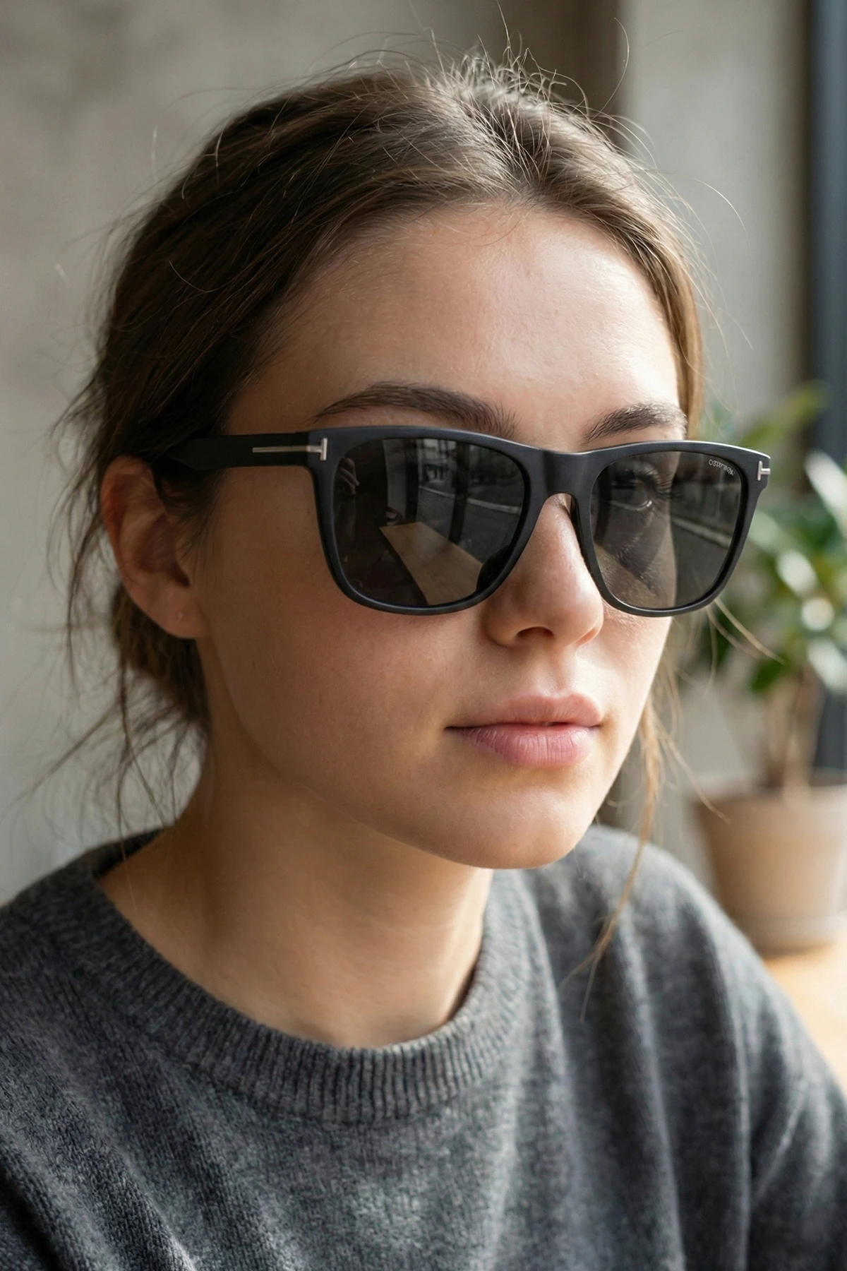 Aurora Dikdörtgen Unisex Polarize Güneş Gözlüğü Mat Siyah Çerçeve Siyah Cam